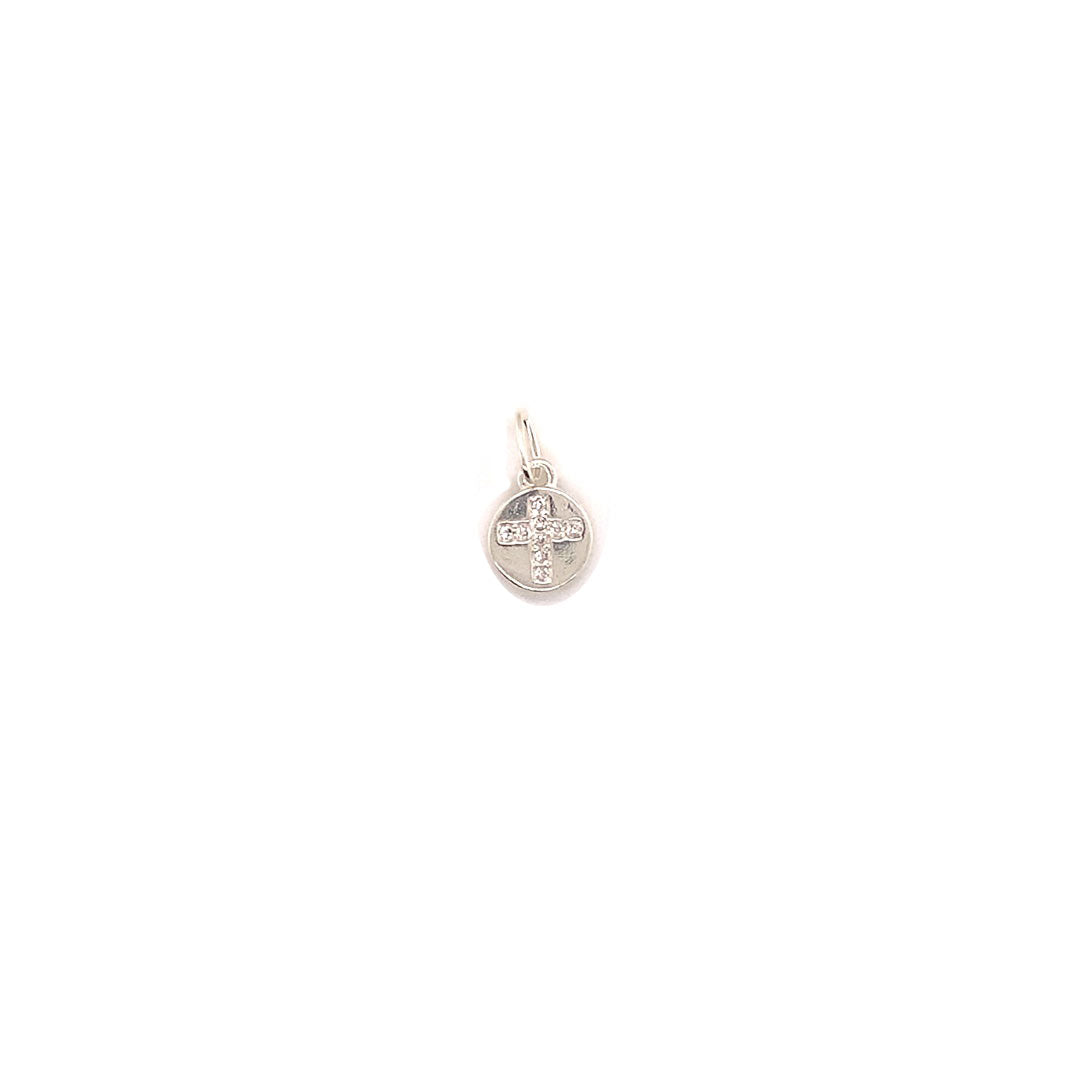 Mini CZ Cross Disc - Sterling Silver