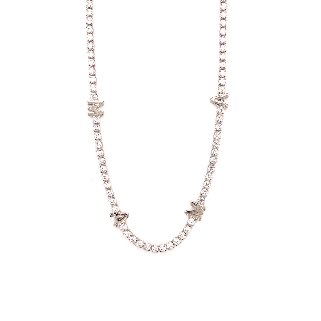 16" Tennis MAMA Necklace with 2" Extension - Silver Plated