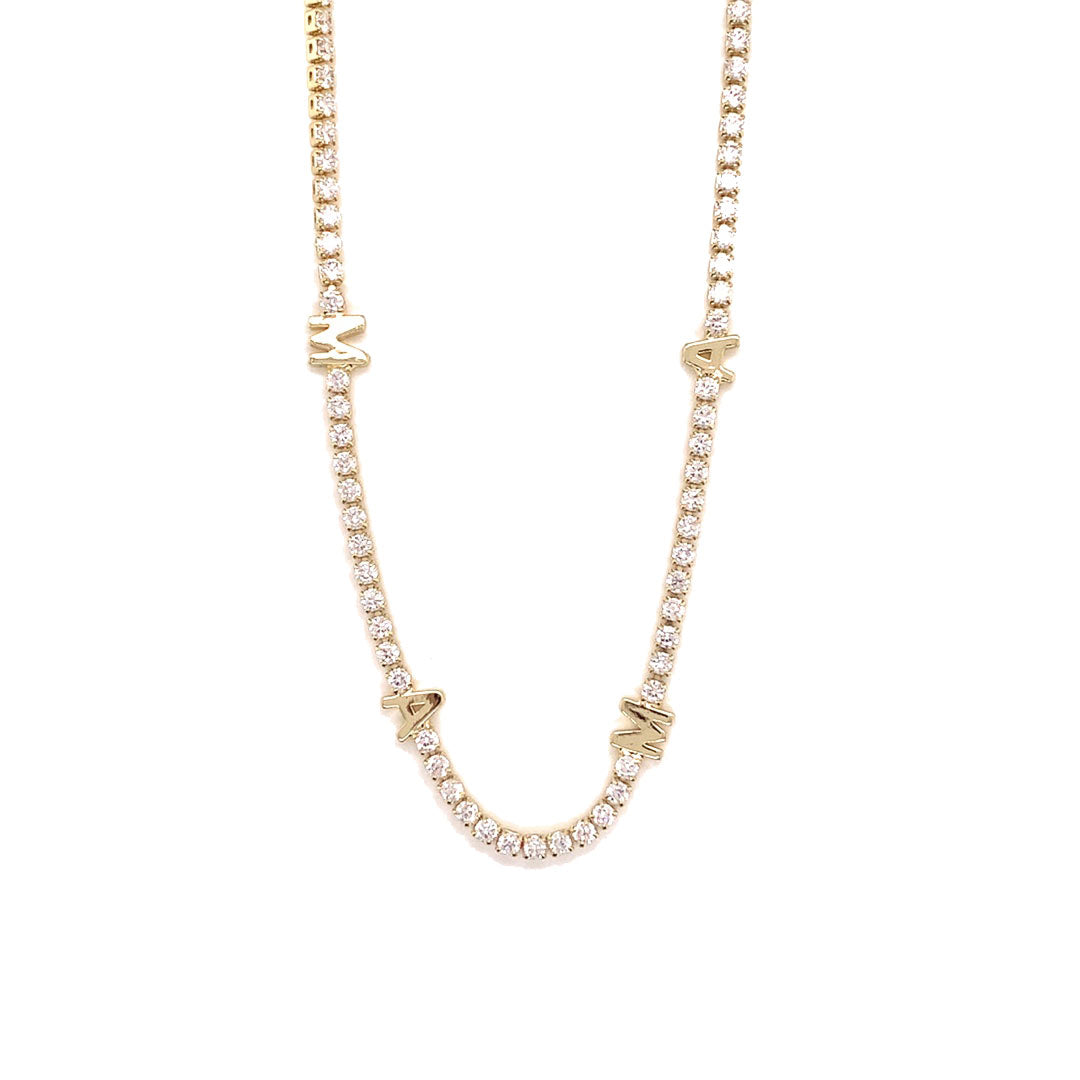 16" Tennis MAMA Necklace with 2" Extension - Gold Plated