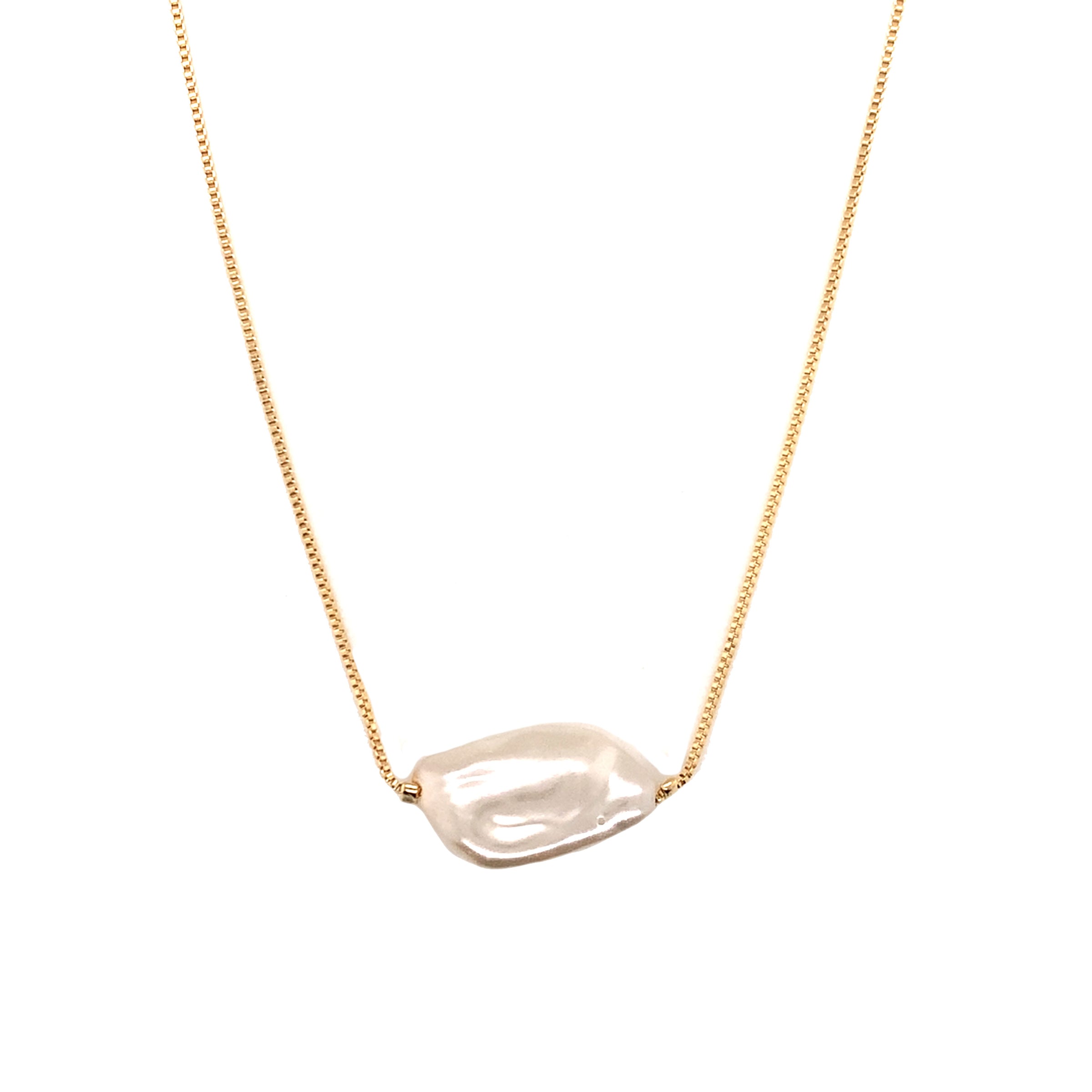 Pearl Box Necklace with Dangling Pearl - Gold Filled