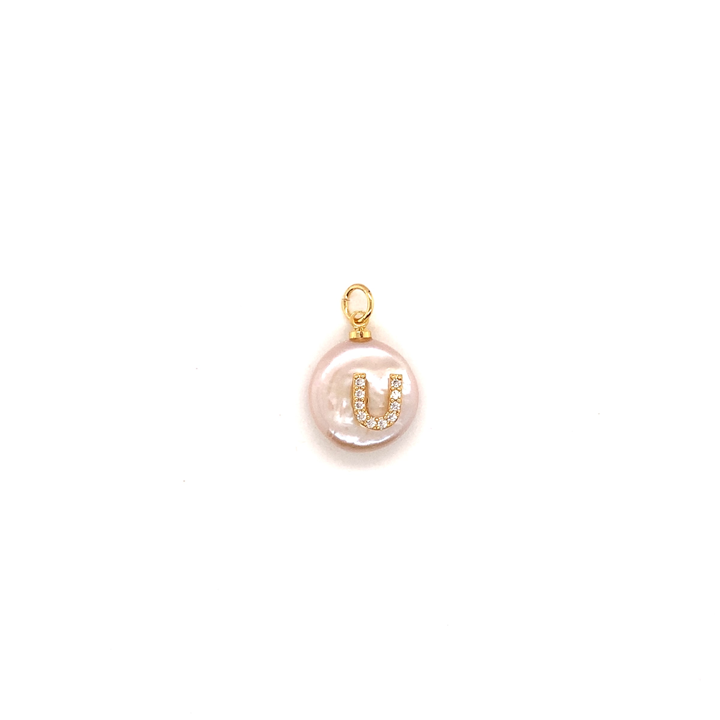 CZ "U" Pearl Letter - Gold Plated