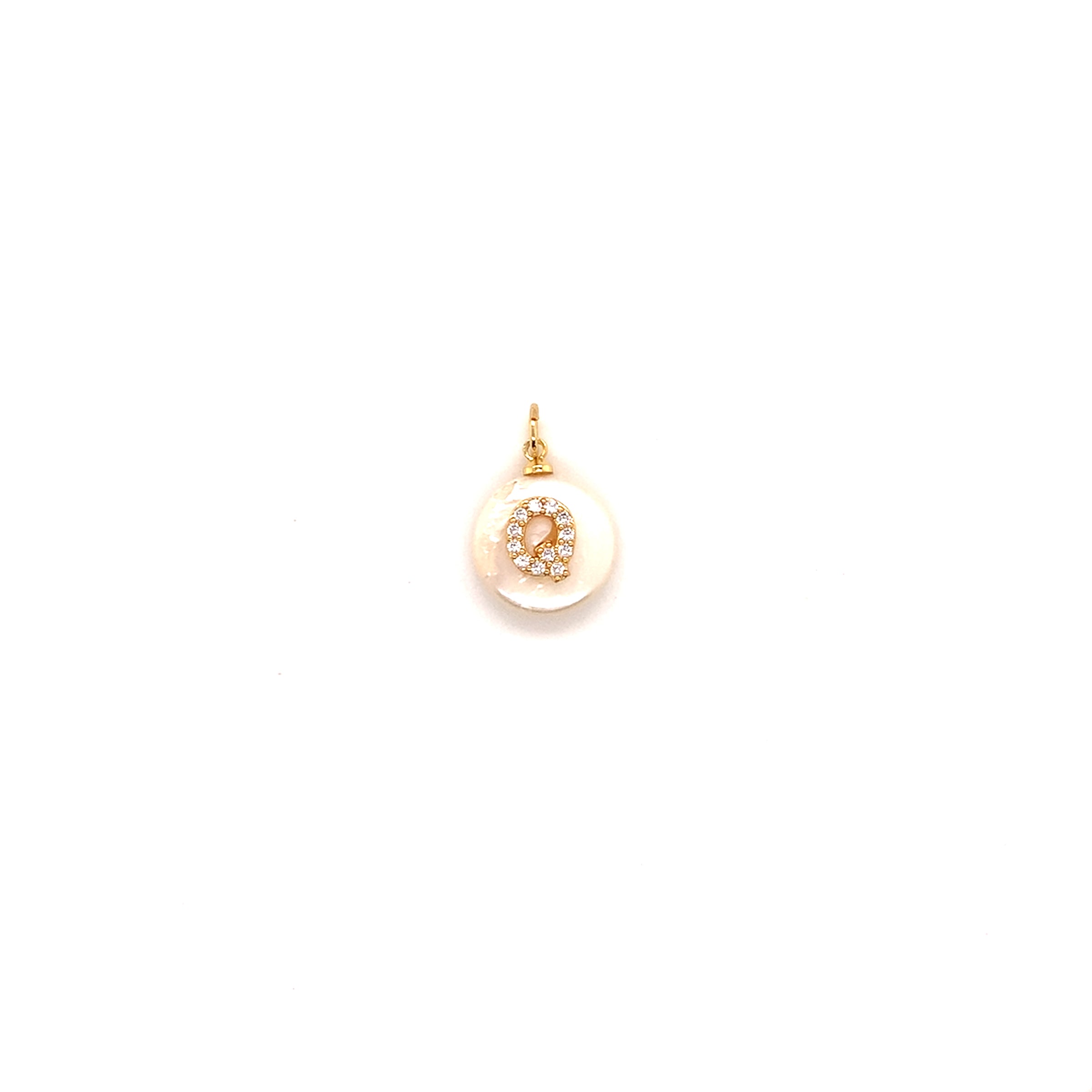 CZ "Q" Pearl Letter - Gold Plated