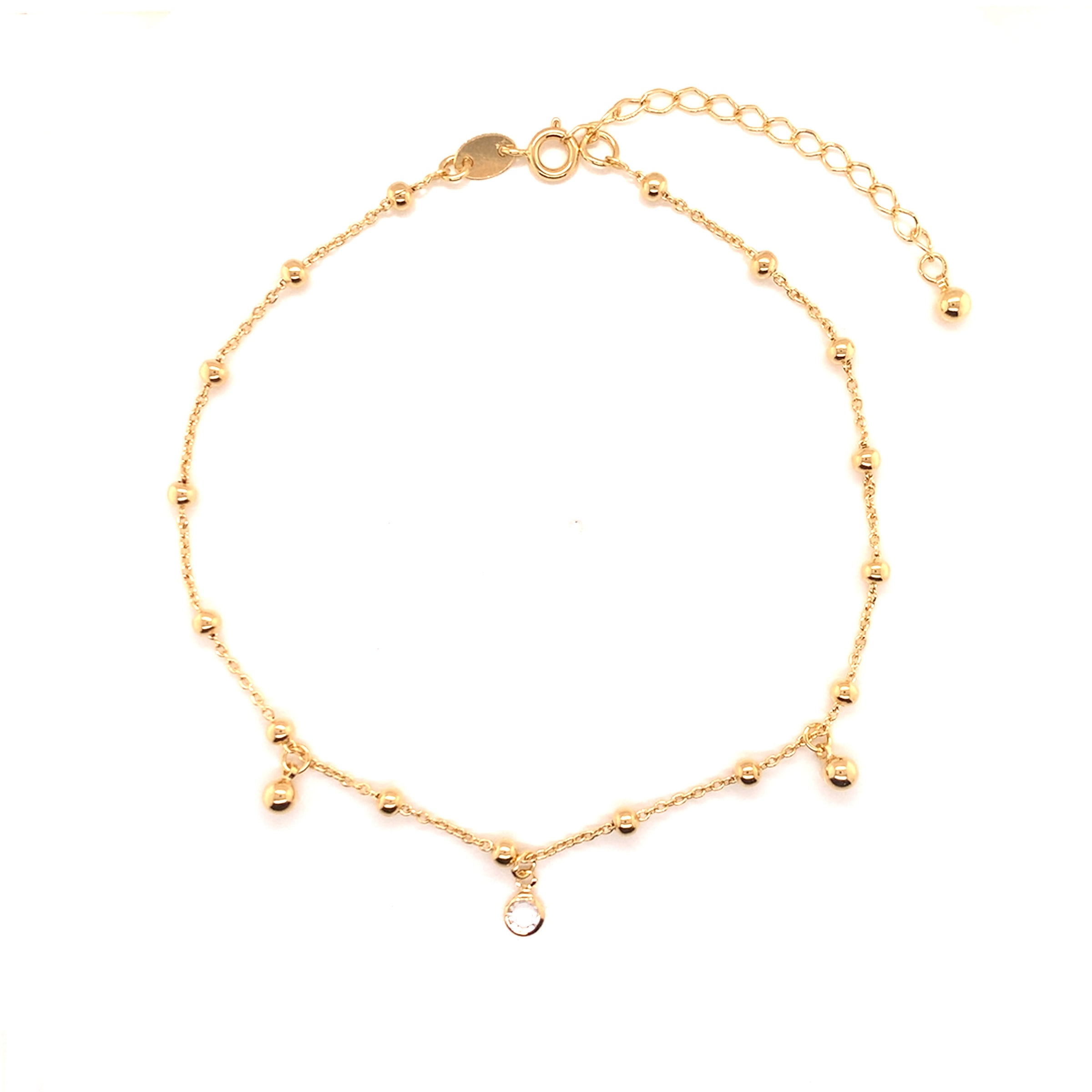 CZ Dangling Ball Anklet with 2" Extension - Gold Filled