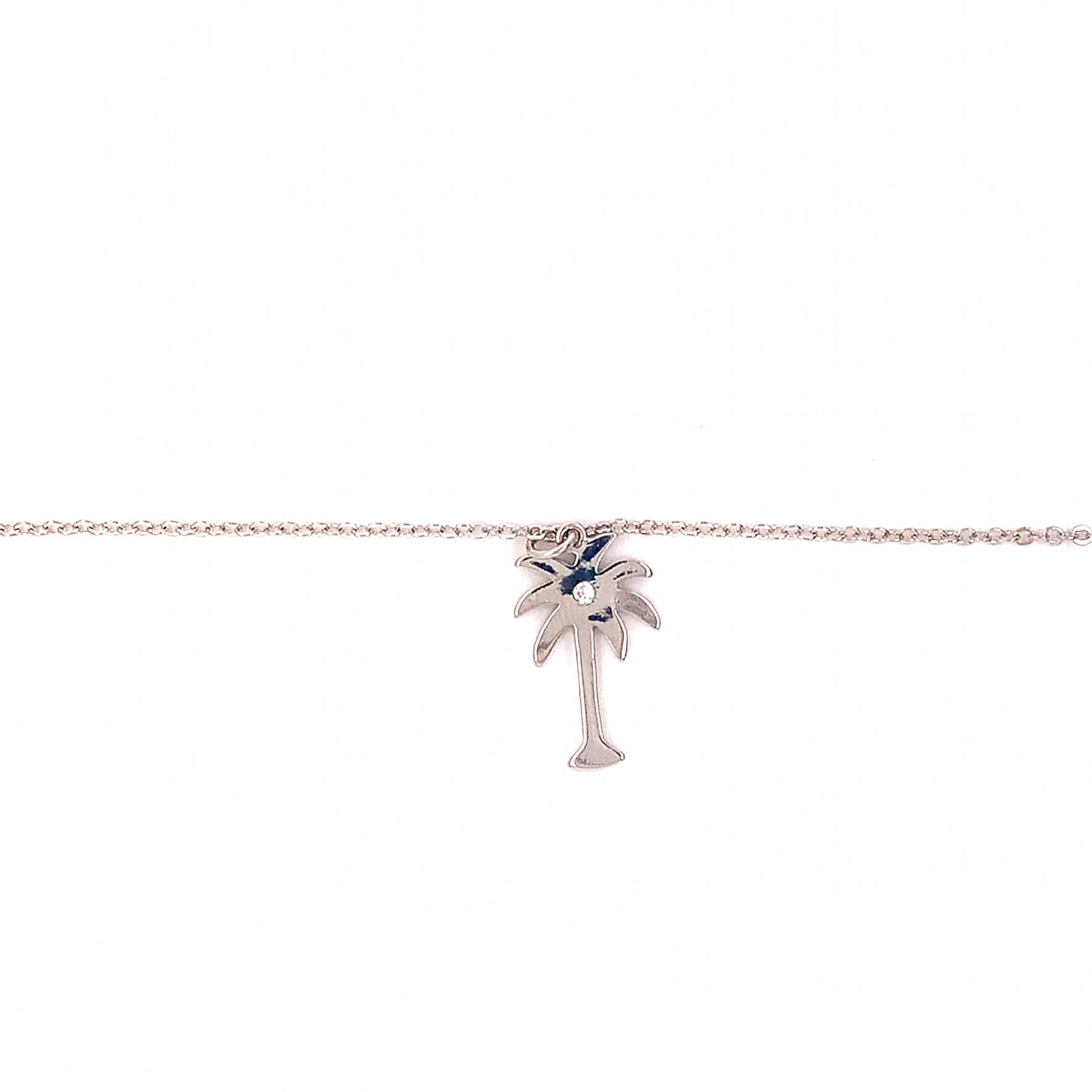 CZ Palm Tree Necklace - Silver Plated