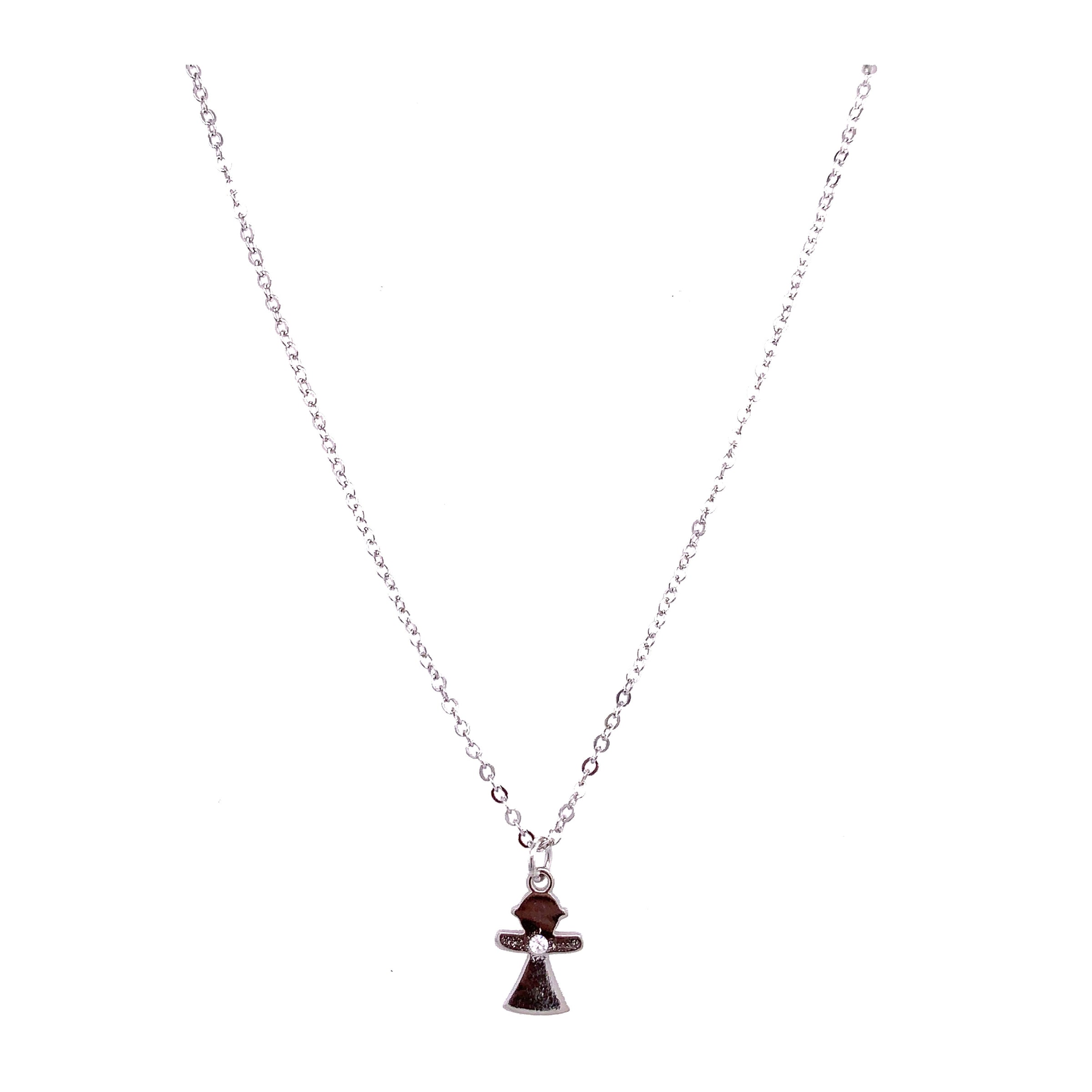 Girl With 1 CZ Necklace - Sterling Silver