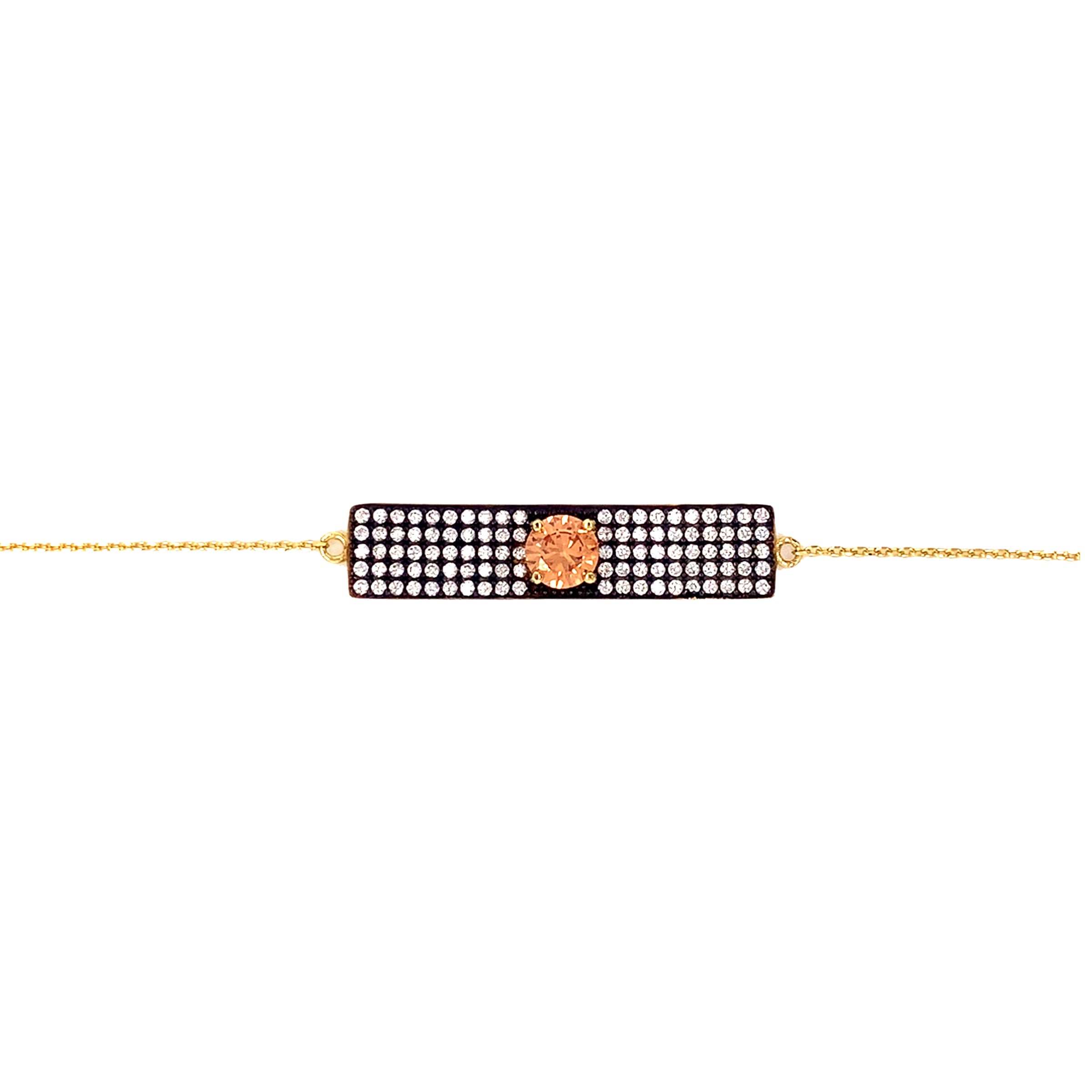 CZ Bar With Champagne Stone Necklace - Gold Plated