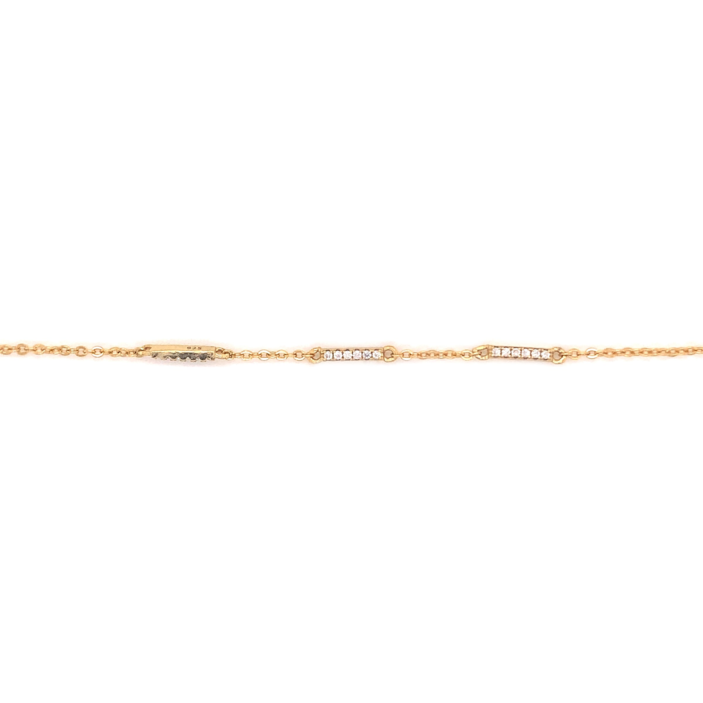 3 All CZ Bar Bracelet - Gold Plated