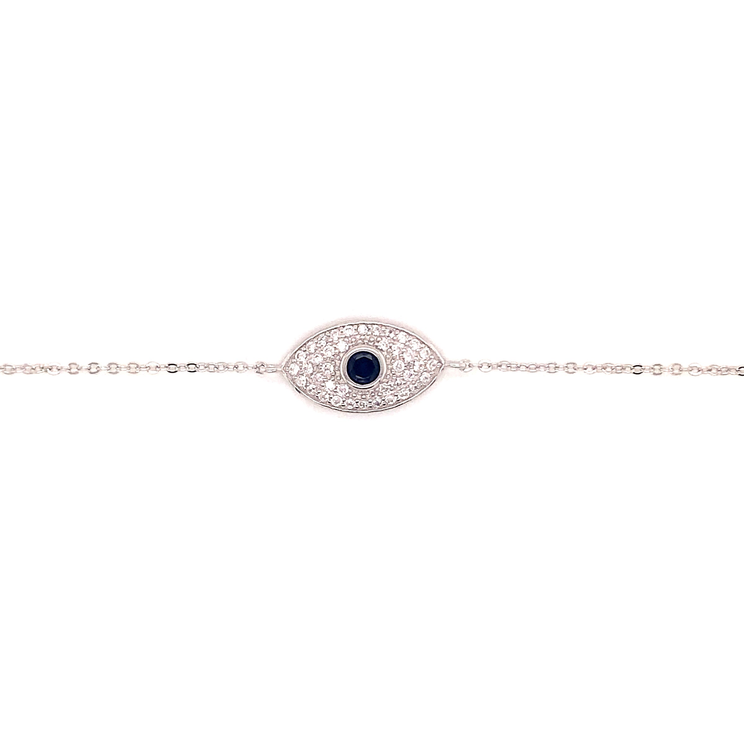 Blue Center CZ Lucky Eye Bracelet - Silver
