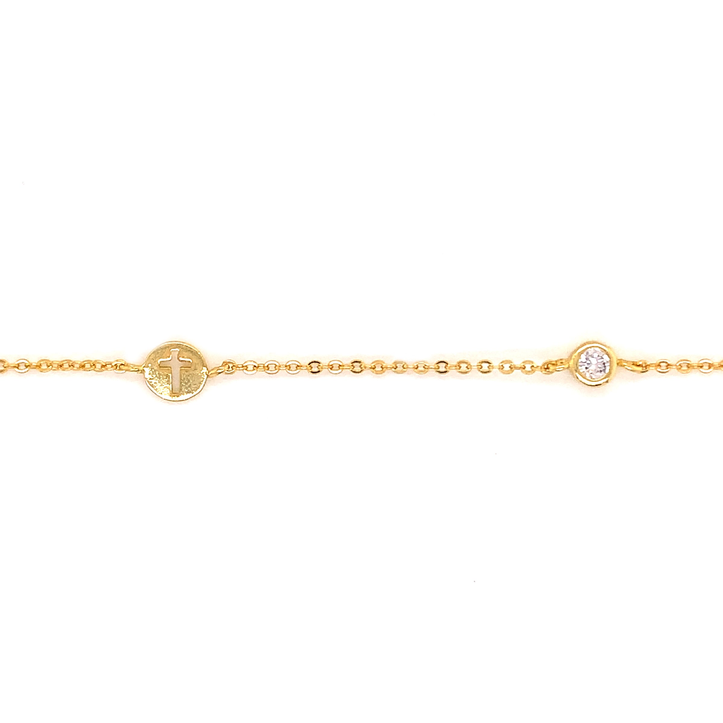 Cross Disc With CZ Station Bracelet - Gold