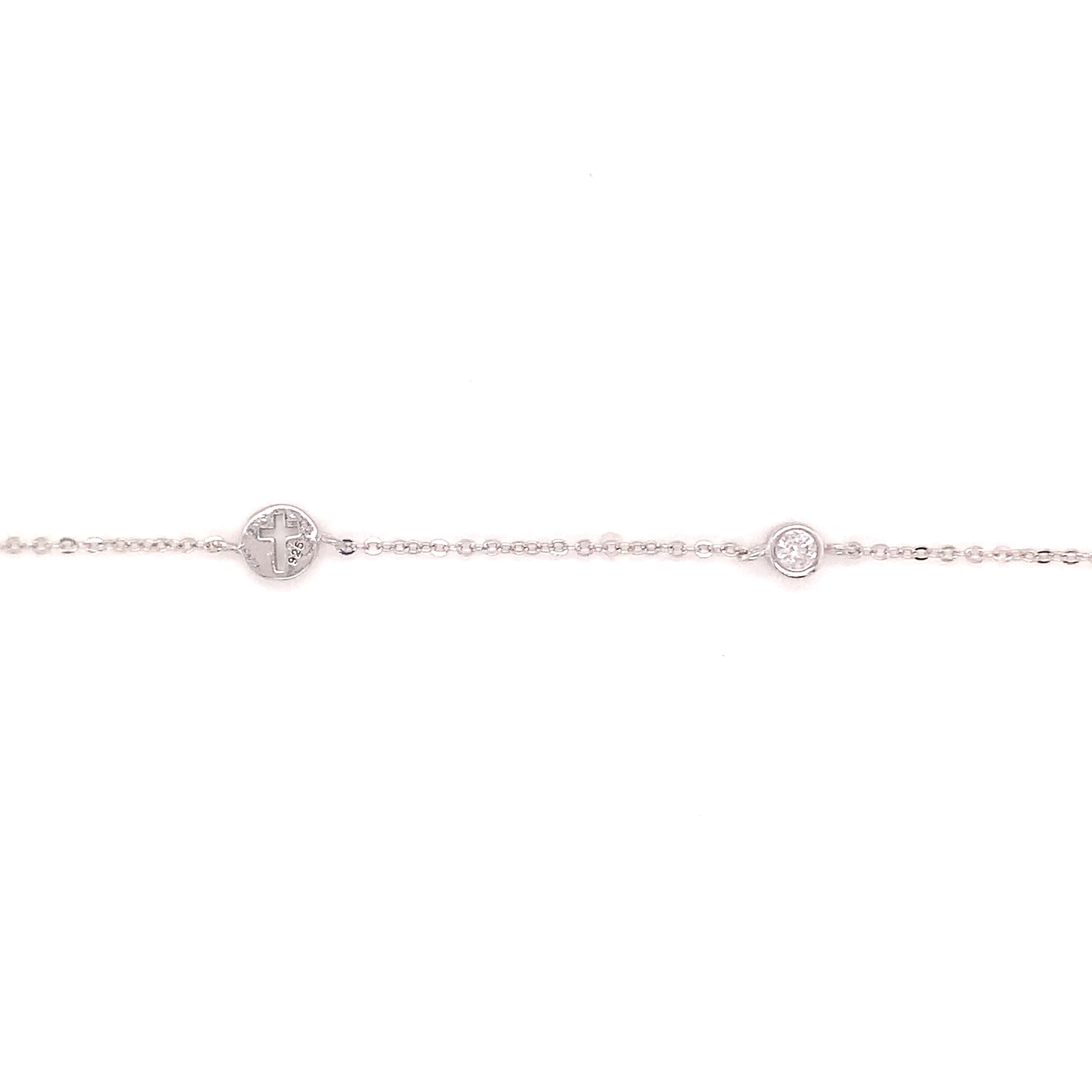 Cross Disc With CZ Station Bracelet - Silver