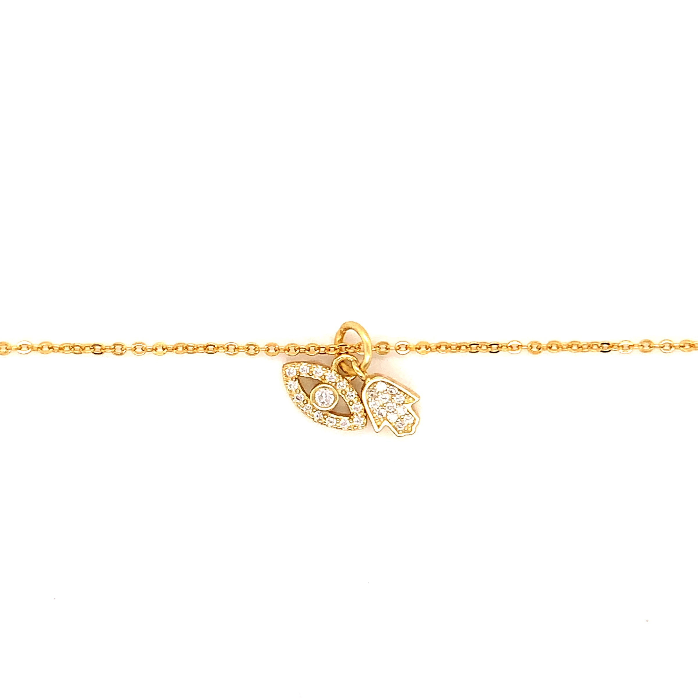 CZ Hamsa and Lucky Eye Bracelet - Gold Plated