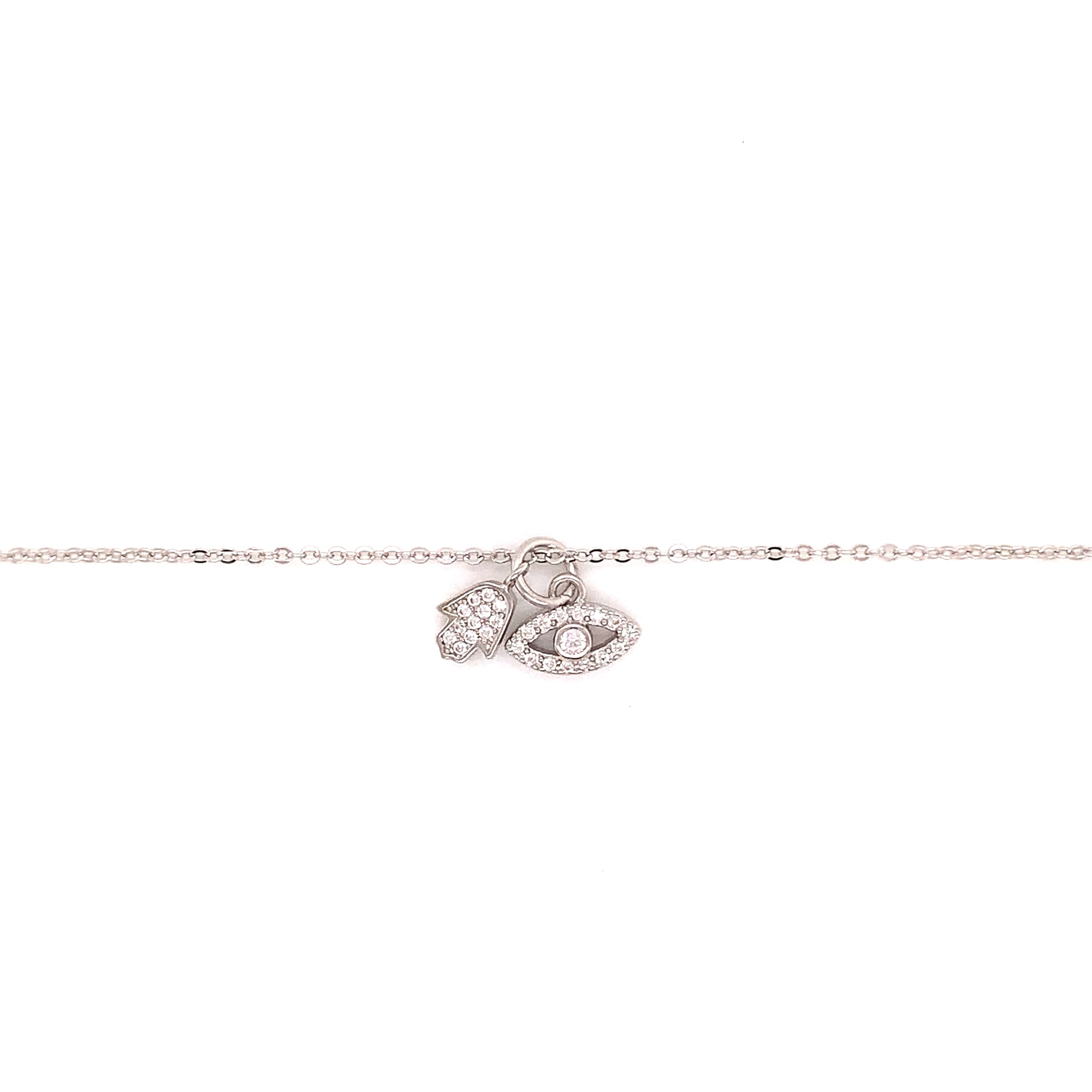 CZ Hamsa and CZ Lucky Eye Bracelet - Silver Plated
