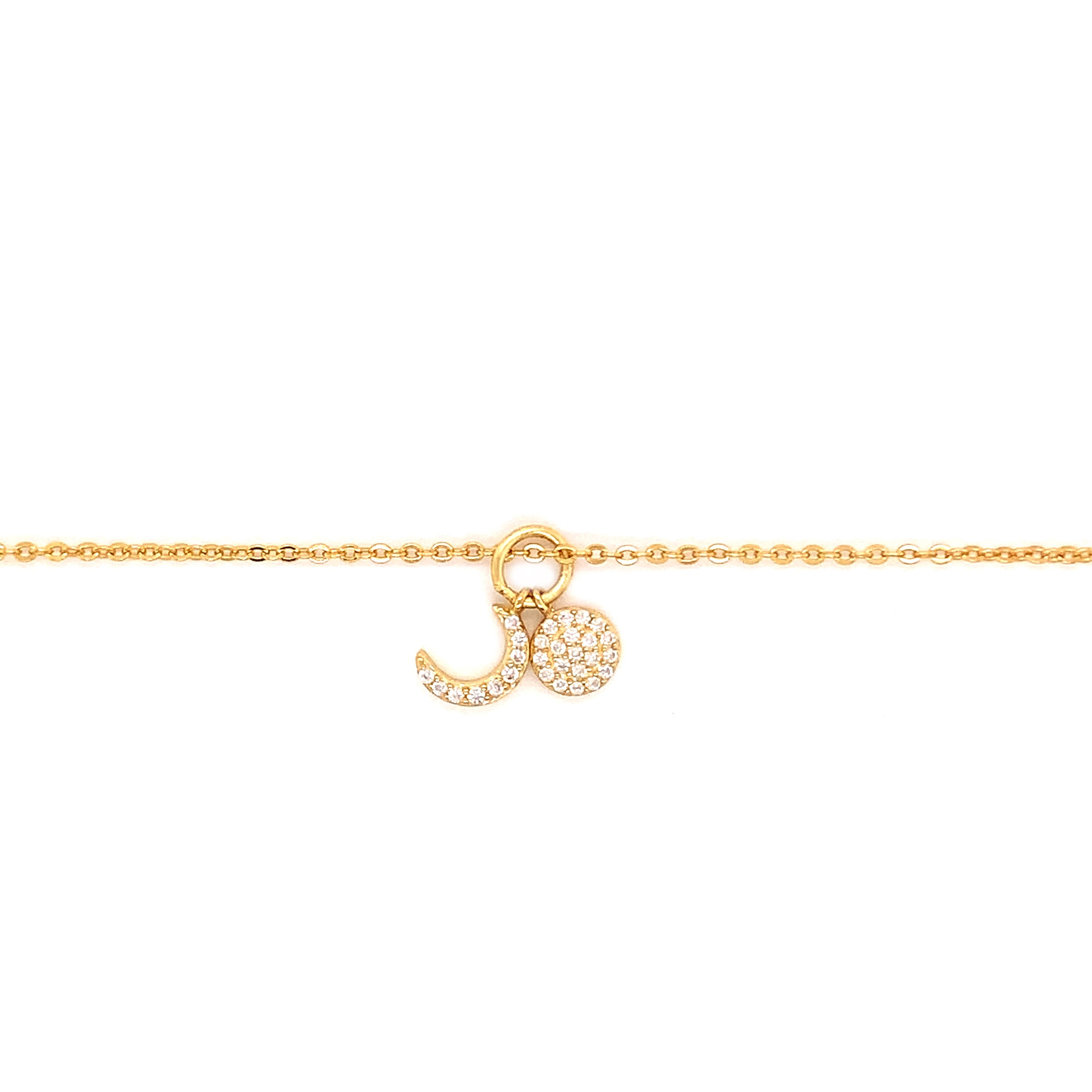 CZ Moon and Circle Bracelet - Gold Plated