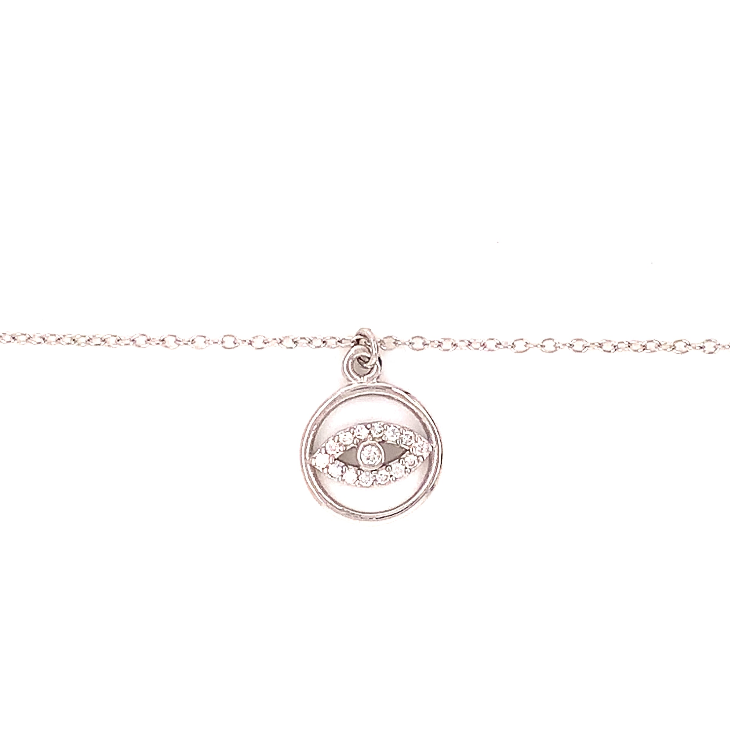 CZ Evil Eye Halo Necklace  - Sterling Silver