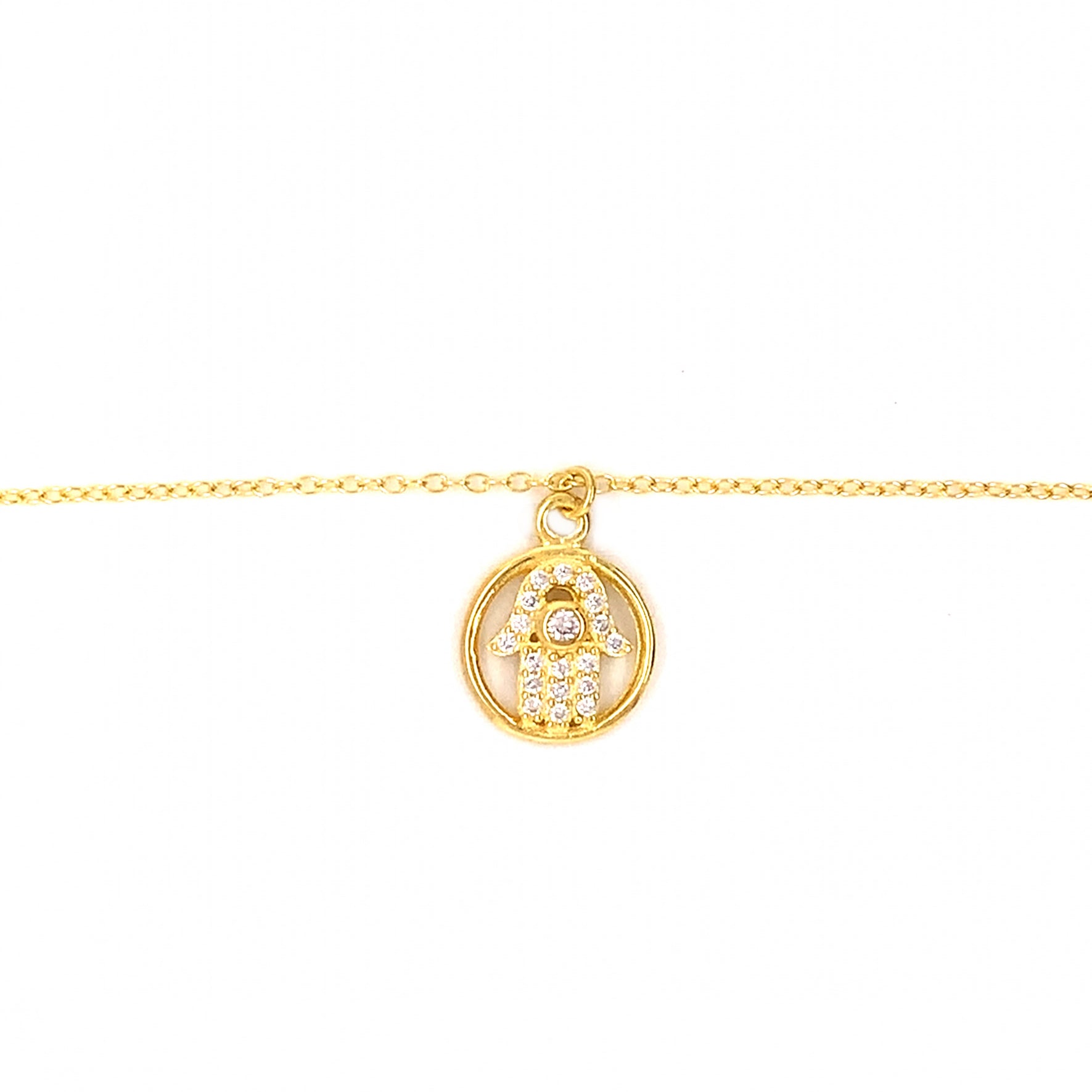 CZ Hamsa Halo Necklace - Gold Plated