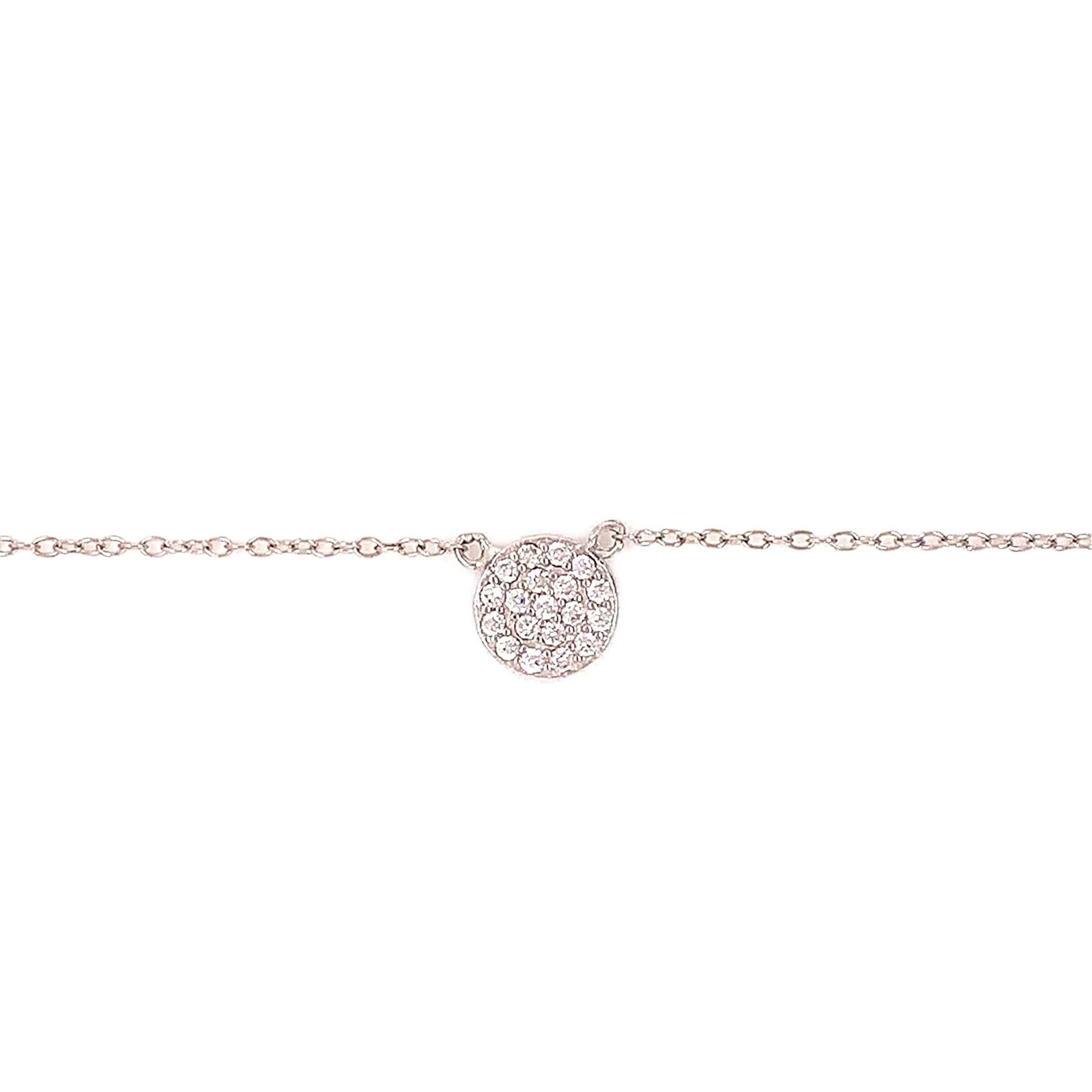 CZ Round Disc Necklace - Sterling Silver