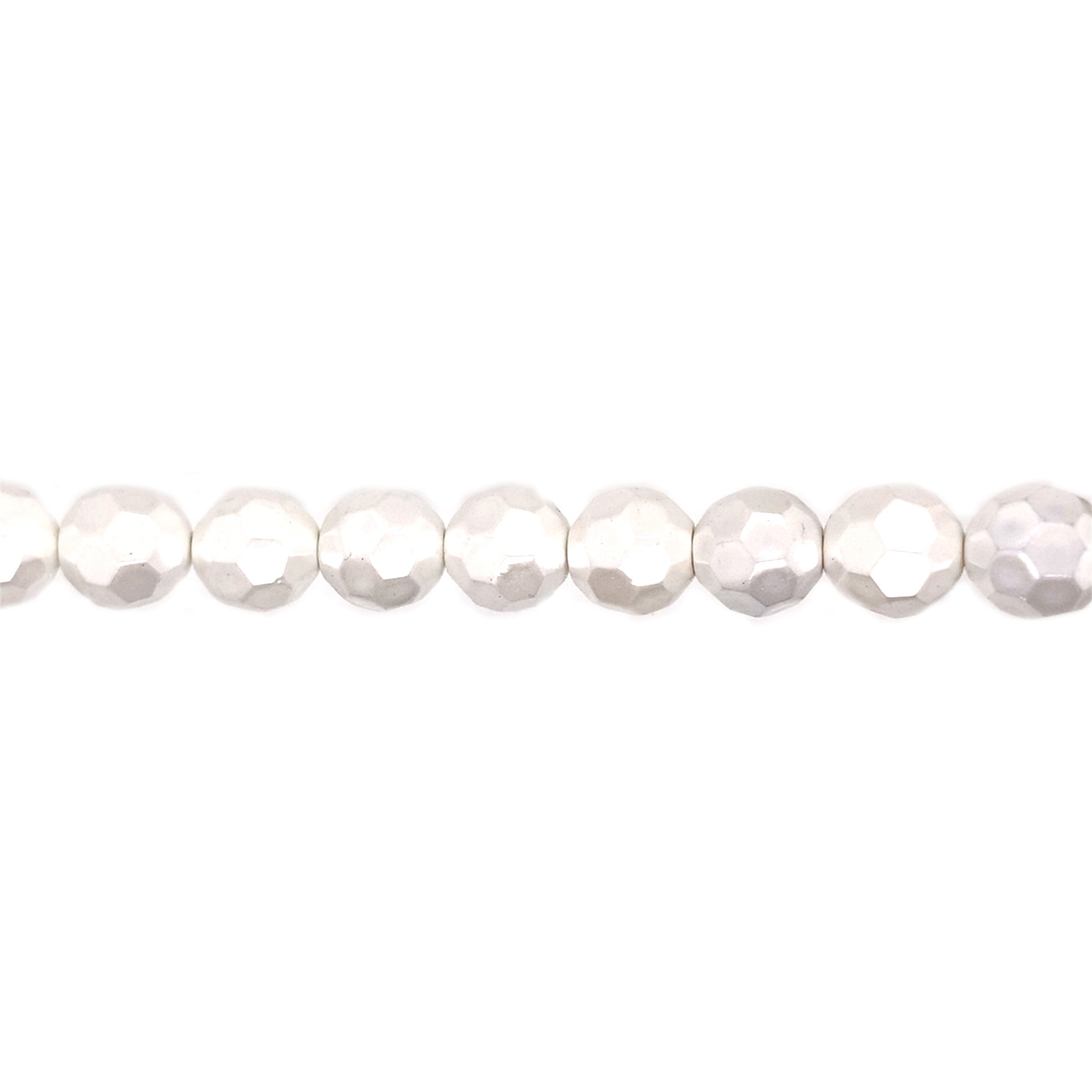 12mm White Plated Glass Beads - Faceted