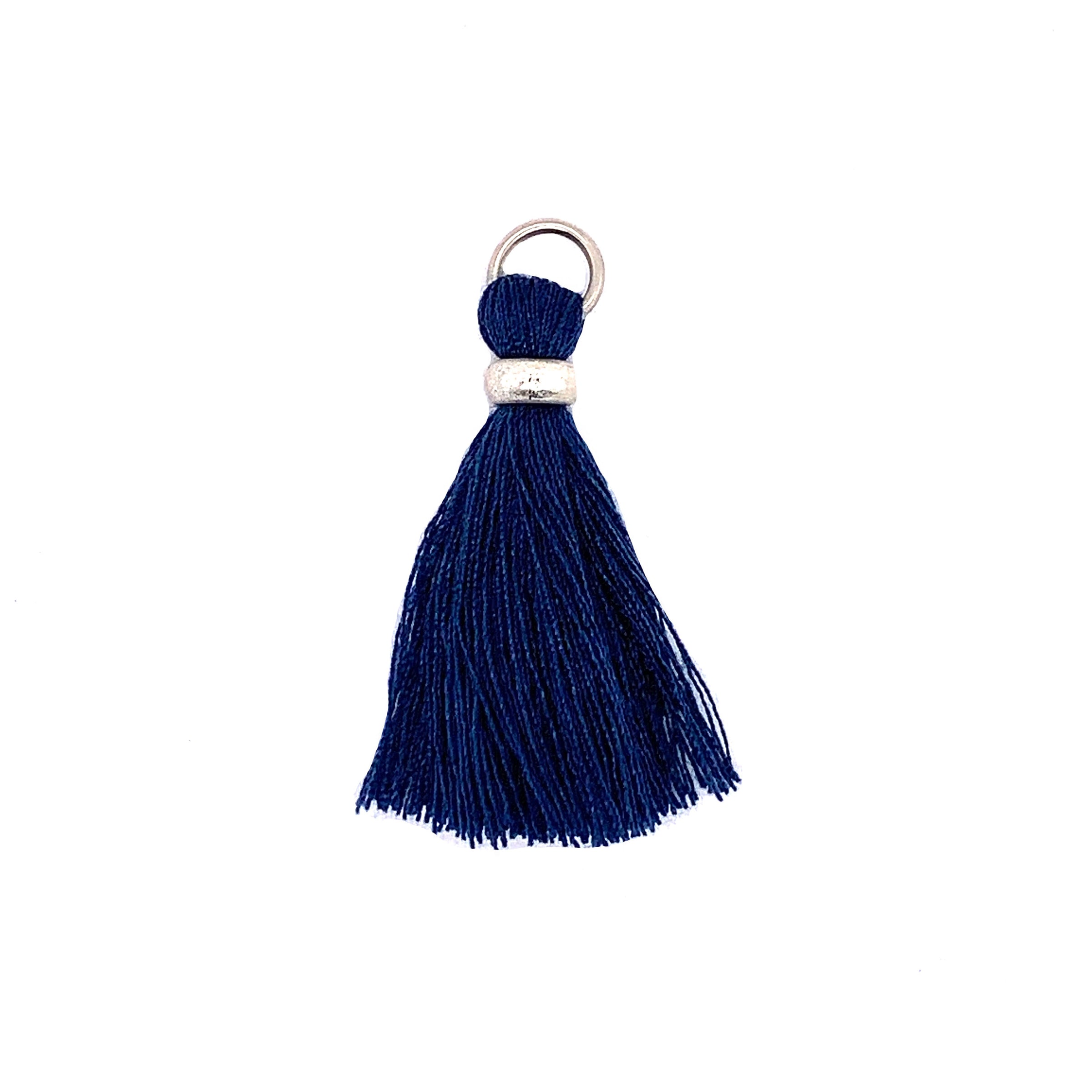Navy Tassel with Silver Ring & Silver Jump Ring