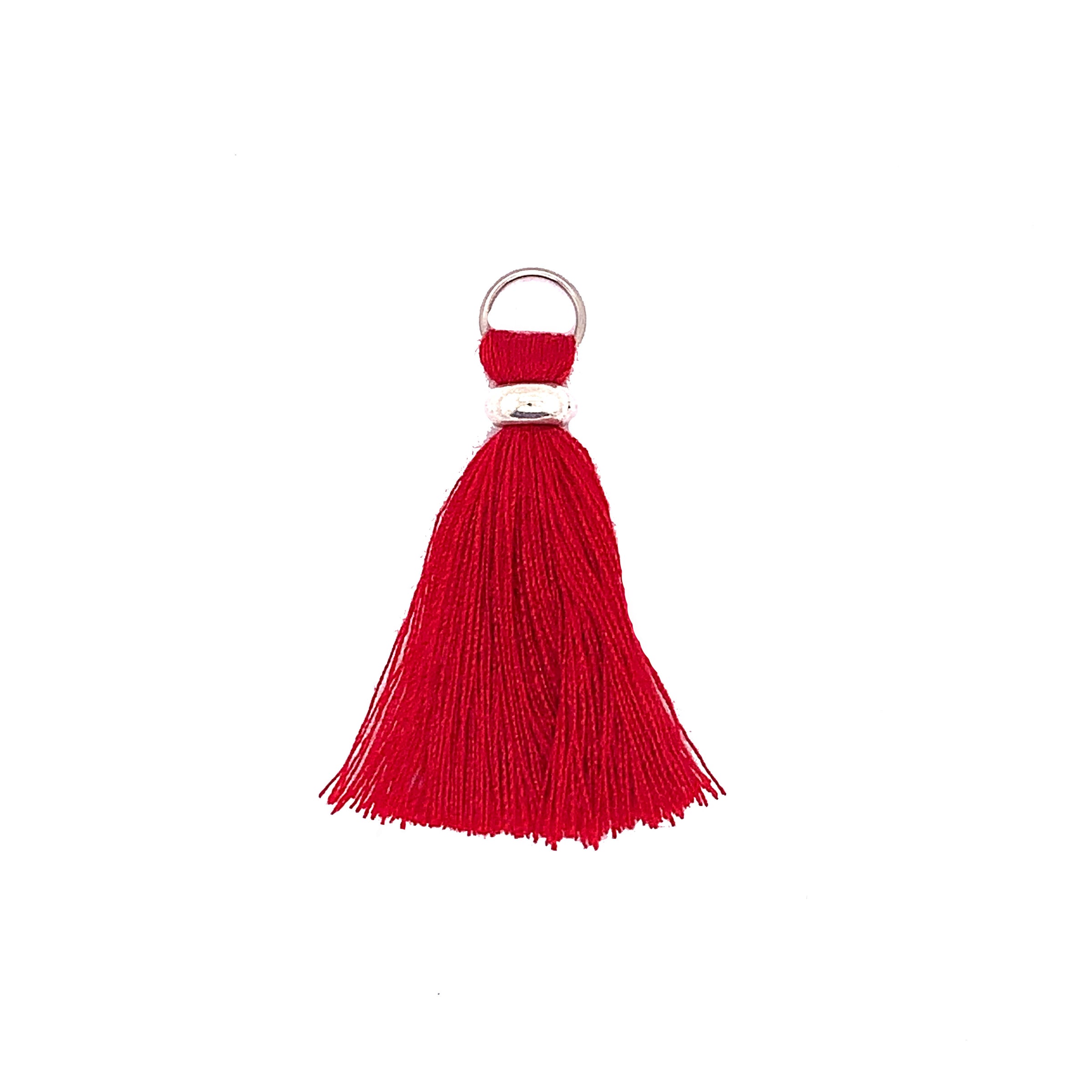 Red Jam Tassel with Silver Ring & Silver Jump Ring