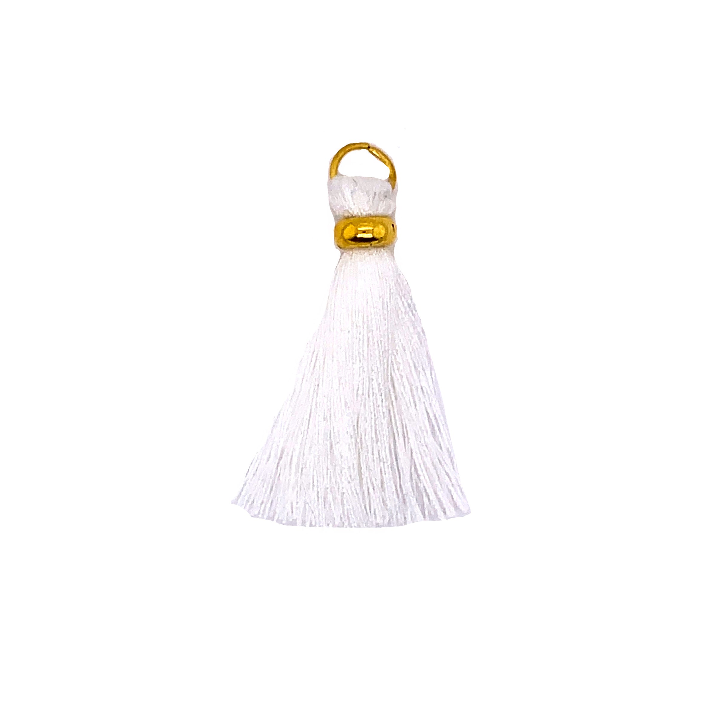White Tassel with Gold Ring & Gold Jump Ring