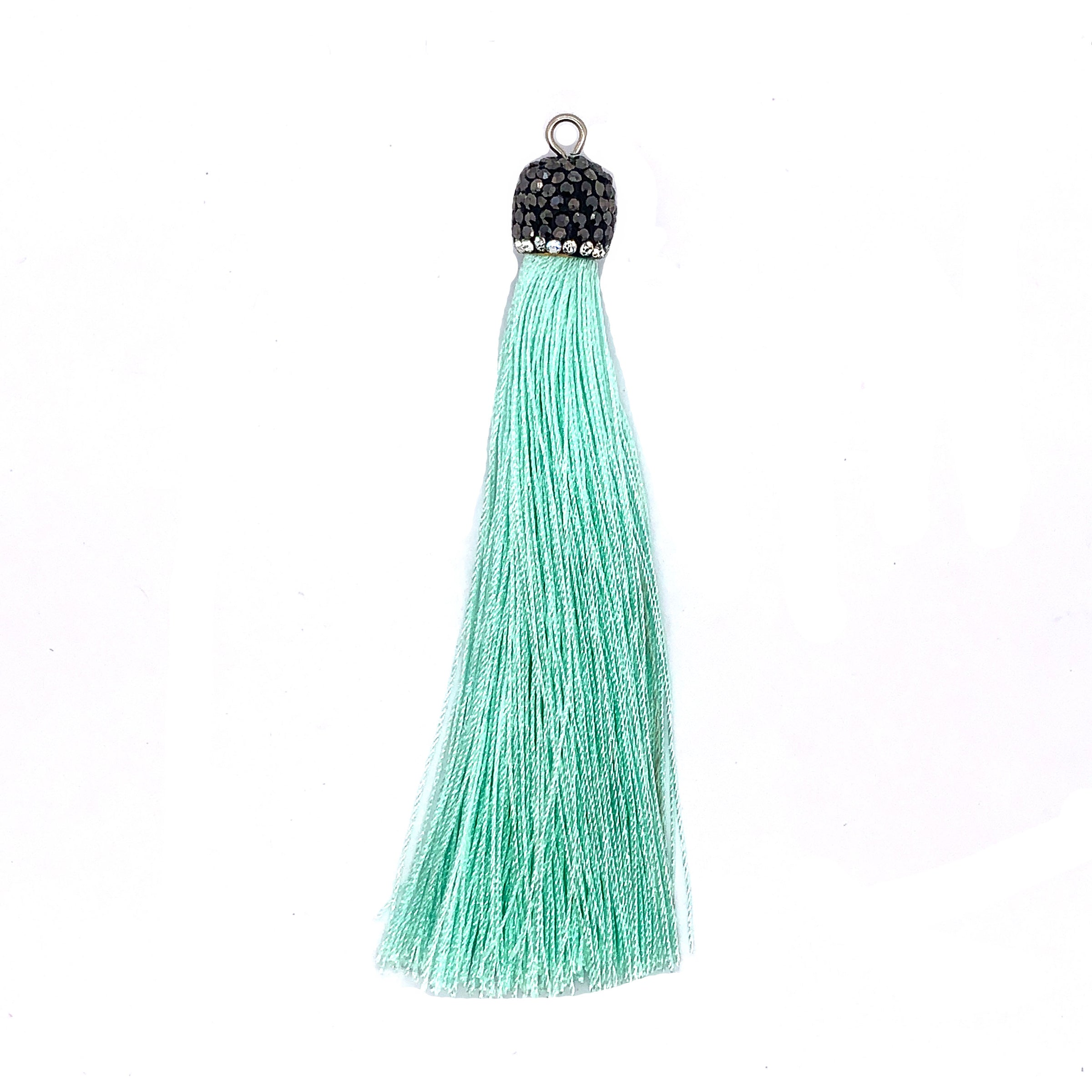 Long Mint Green Tassel with Stone Cap