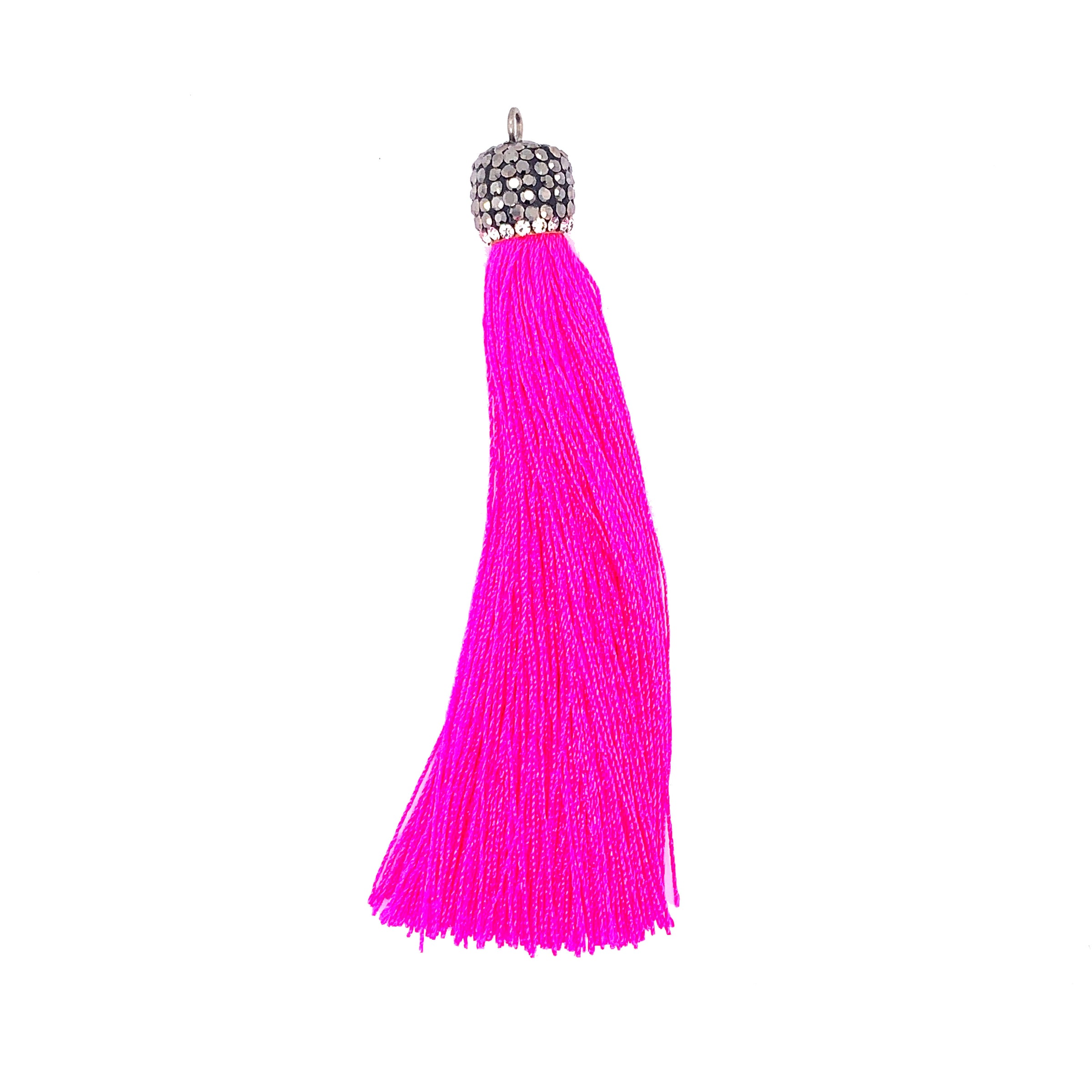 Long Neon Pink Tassel with Stone Cap