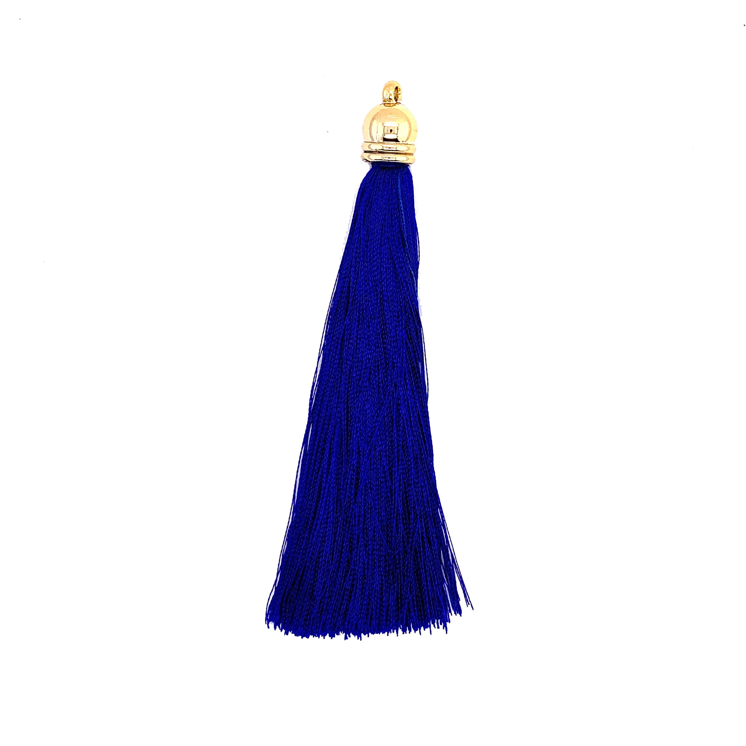 Long Blue Polyester Tassel with Gold Cap