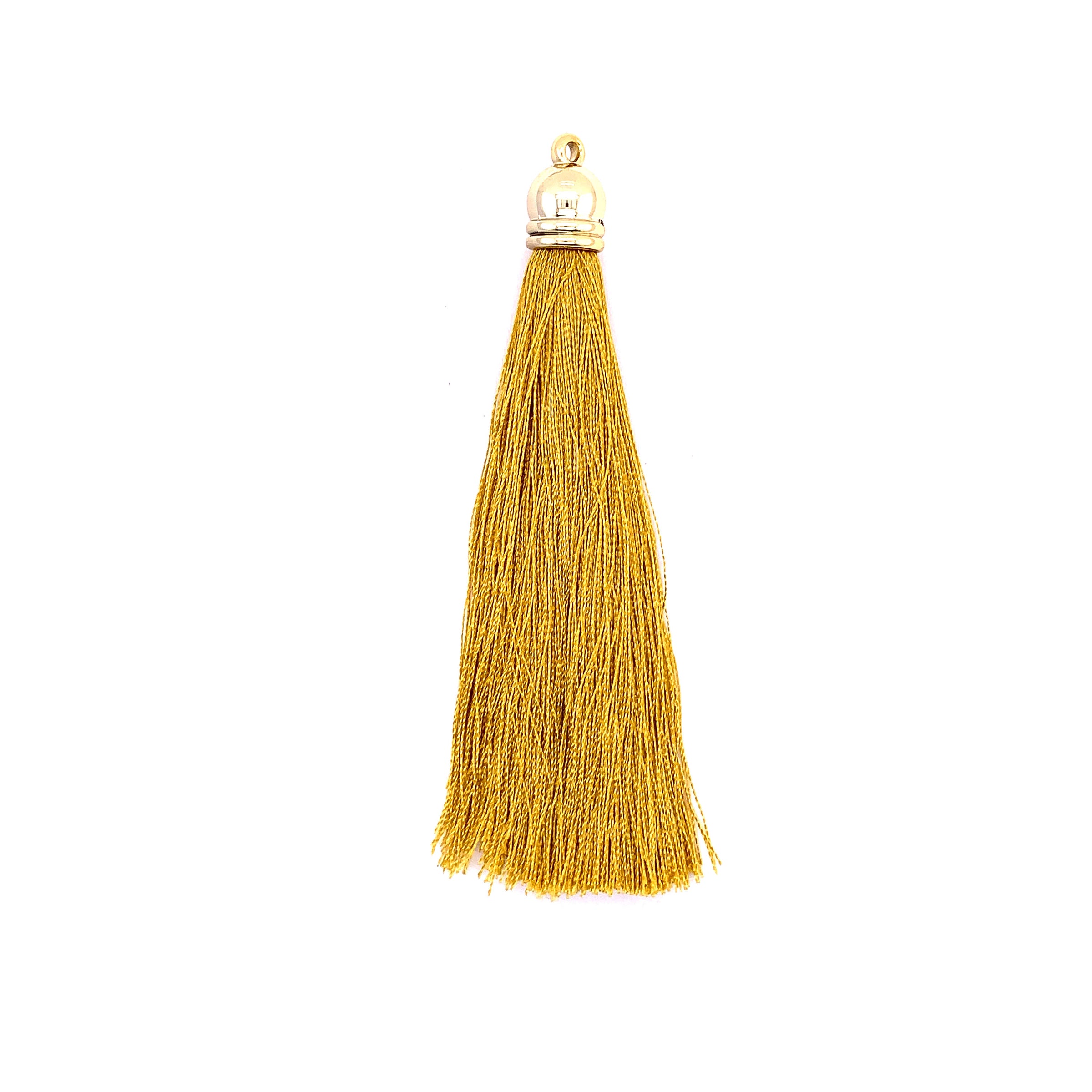 Long Medallion Gold Polyester Tassel with Gold Cap