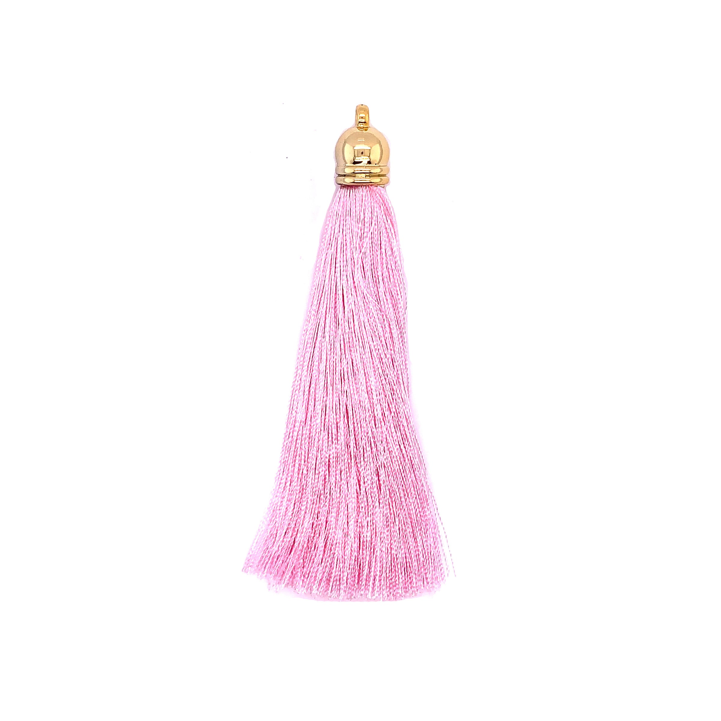 Long Pink Polyester Tassel with Gold Cap