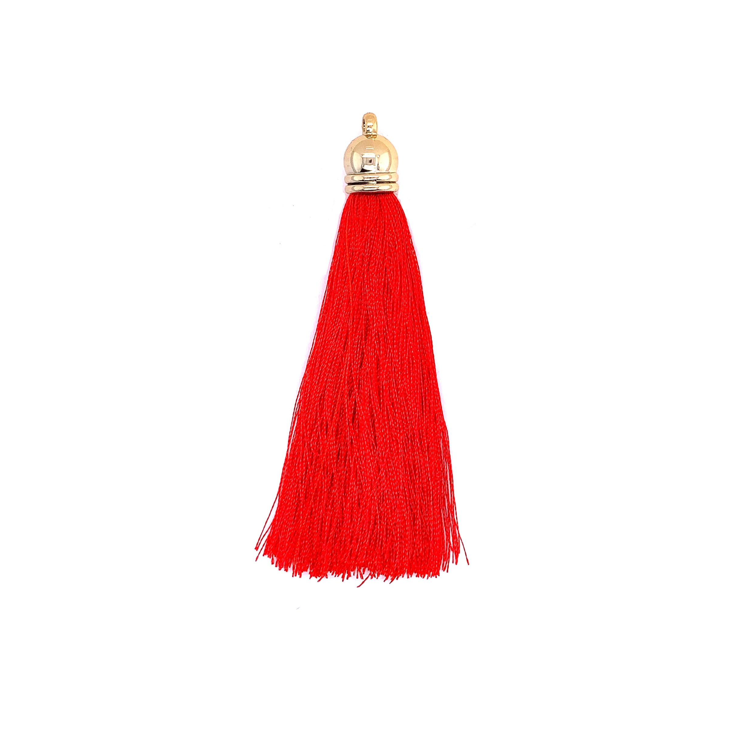 Long Red Polyester Tassel with Gold Cap