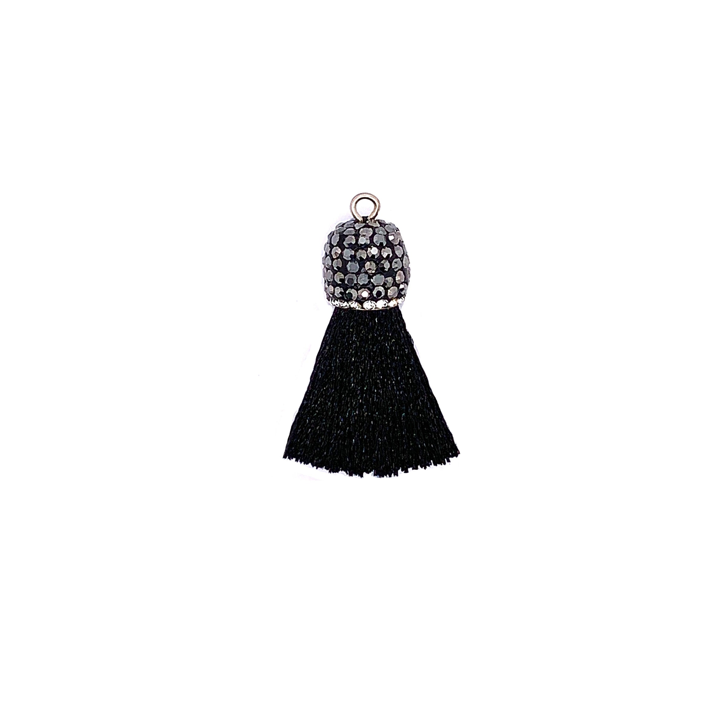 Short Black Tassel with Stone Cap