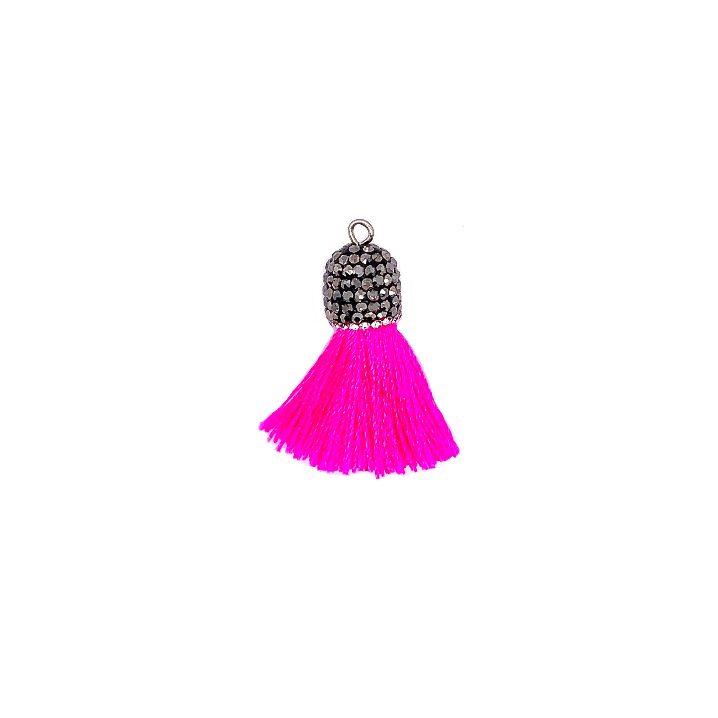 Short Neon Pink Tassel with Stone Cap