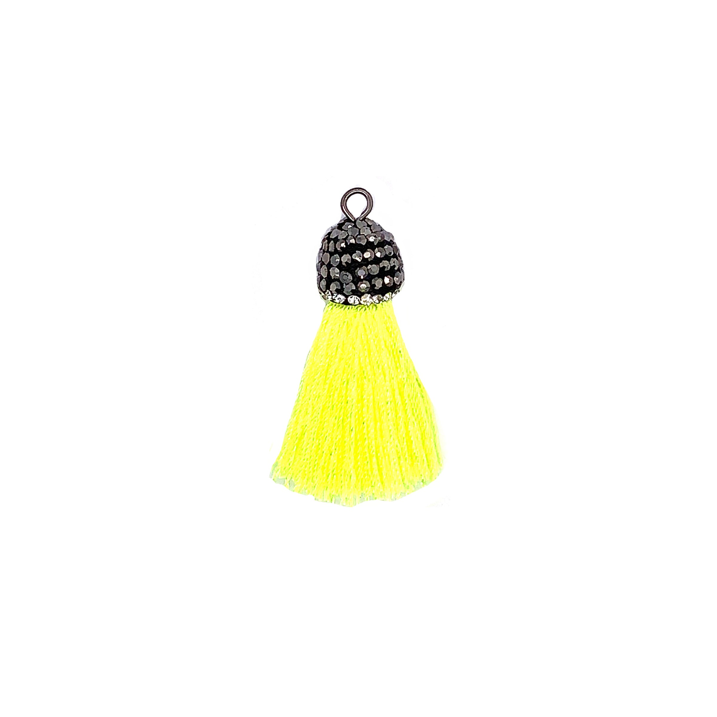 Short Neon Yellow Tassel with Stone Cap