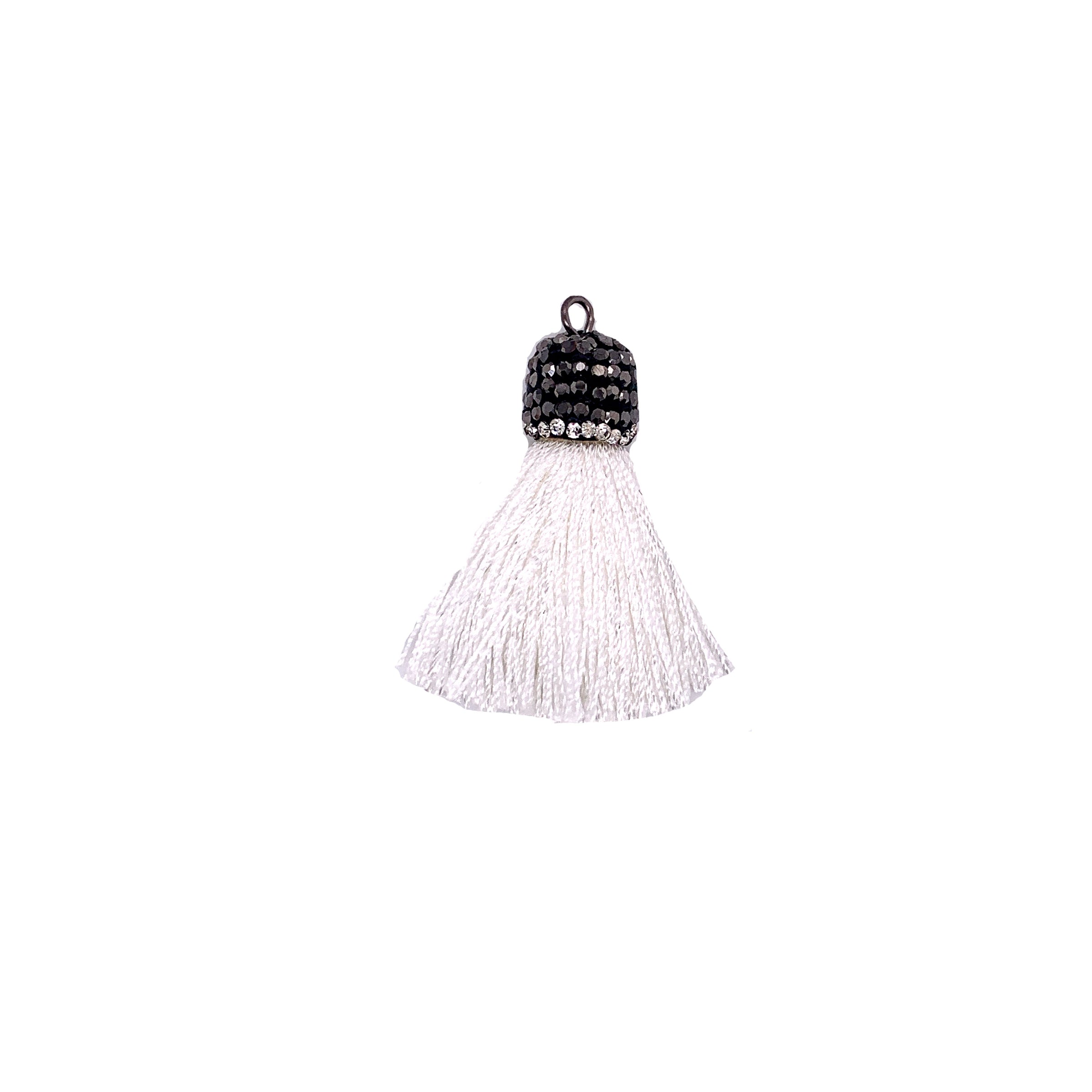 Short White Tassel with Stone Cap