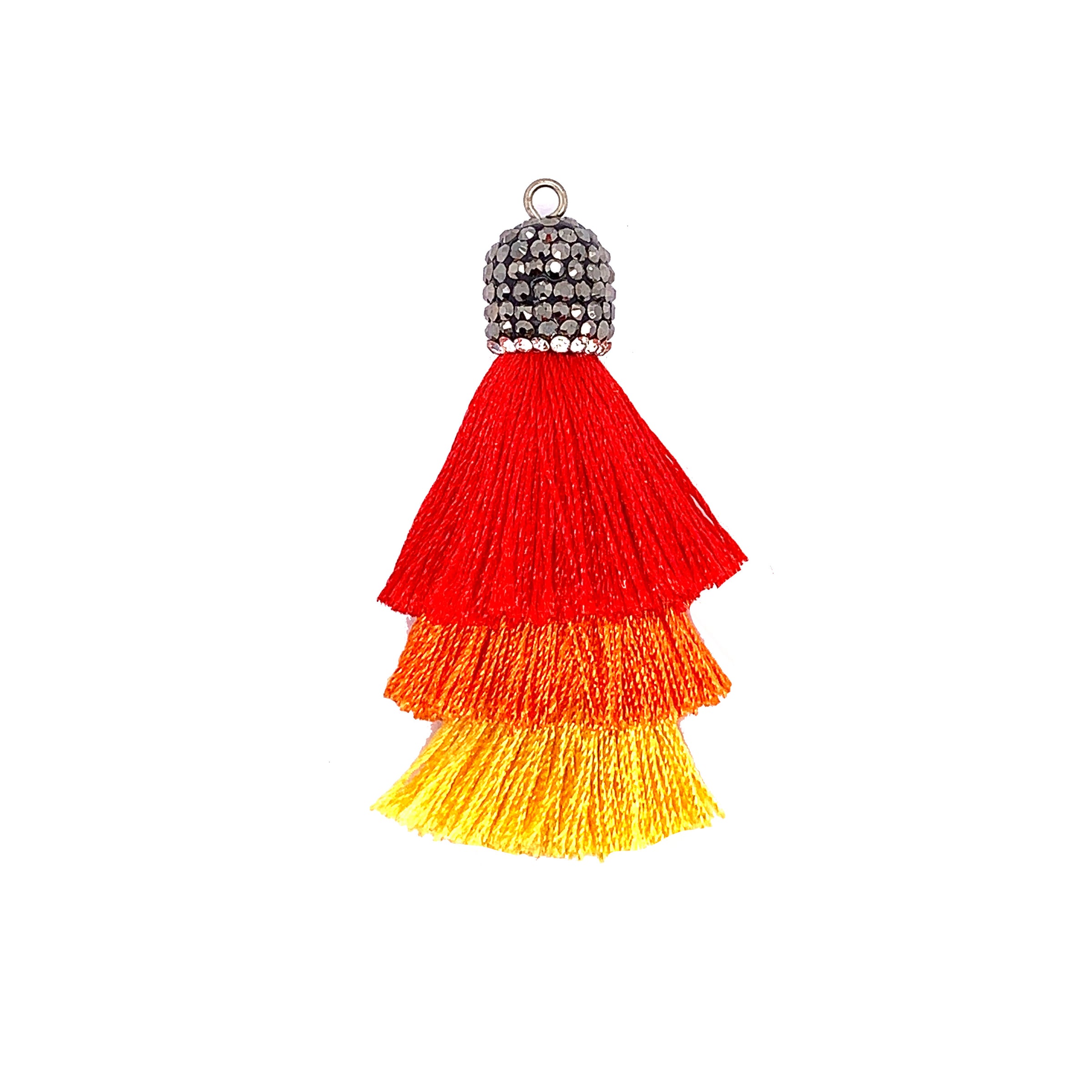 Tiered Gradient Red Tassel with Stone Cap