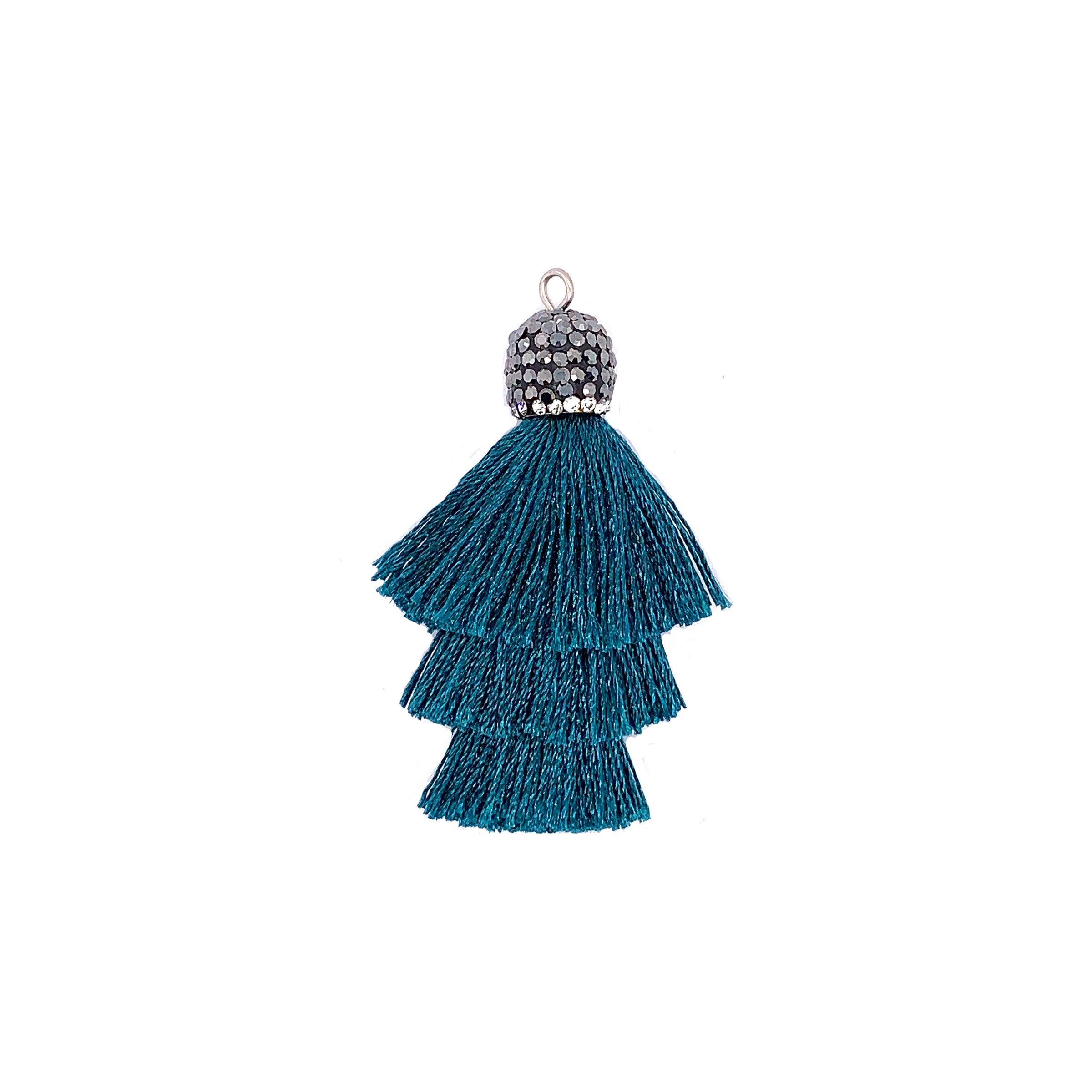 Tiered Peacock Green Tassel with Stone Cap