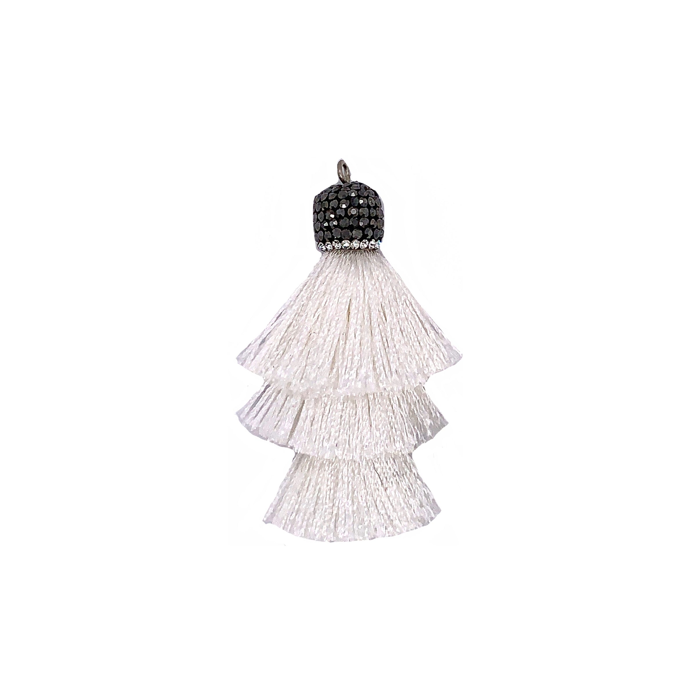 Tiered White Tassel with Stone Cap