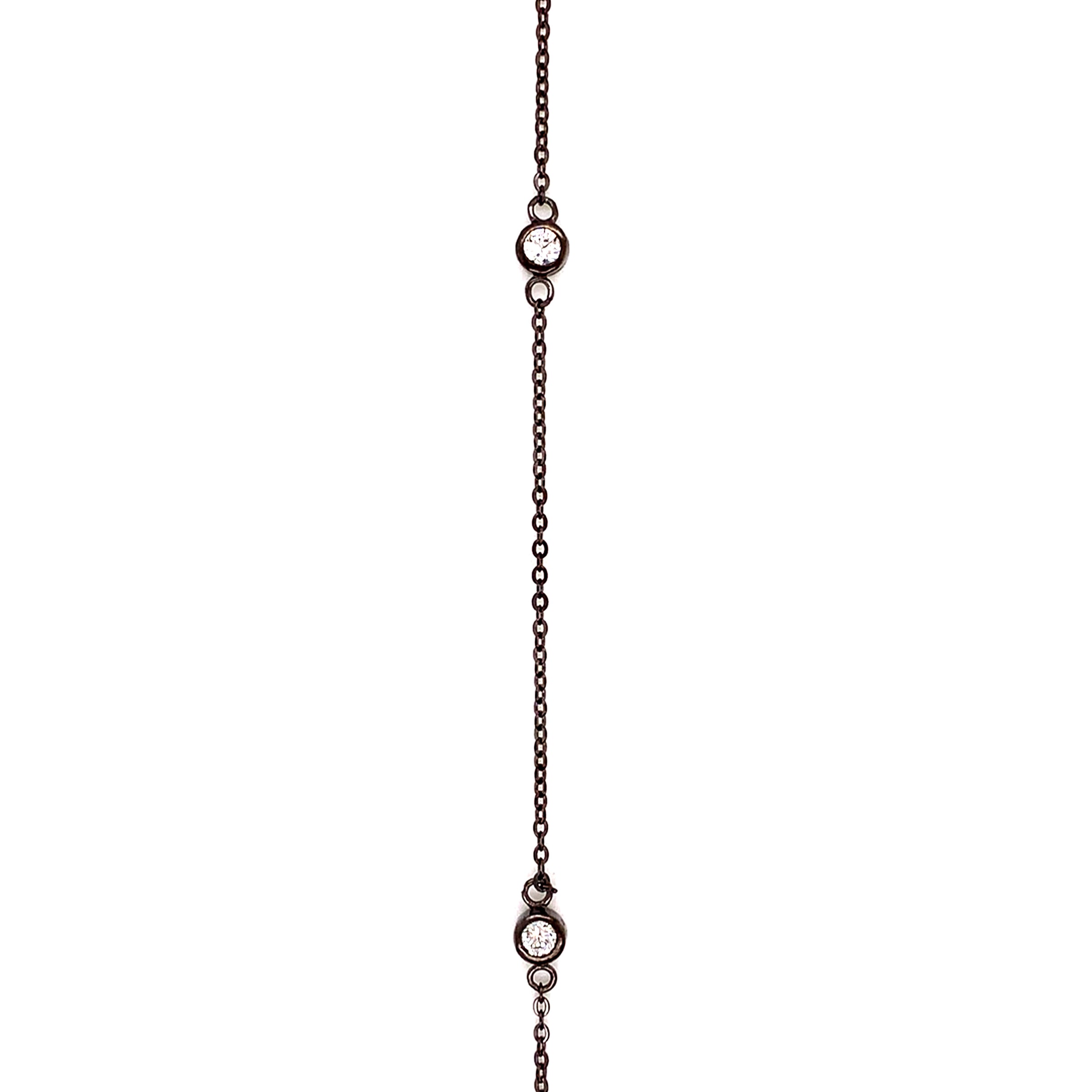 14" CZ Station Chain - Black Rhodium Plated