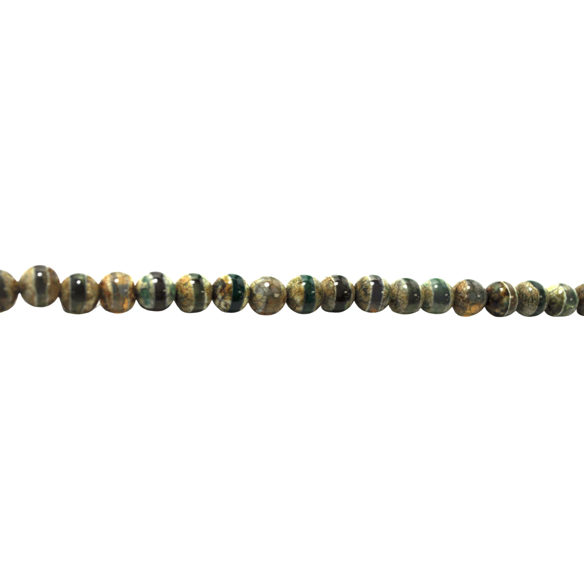 6mm Green Striped Tibetan Agate - Round