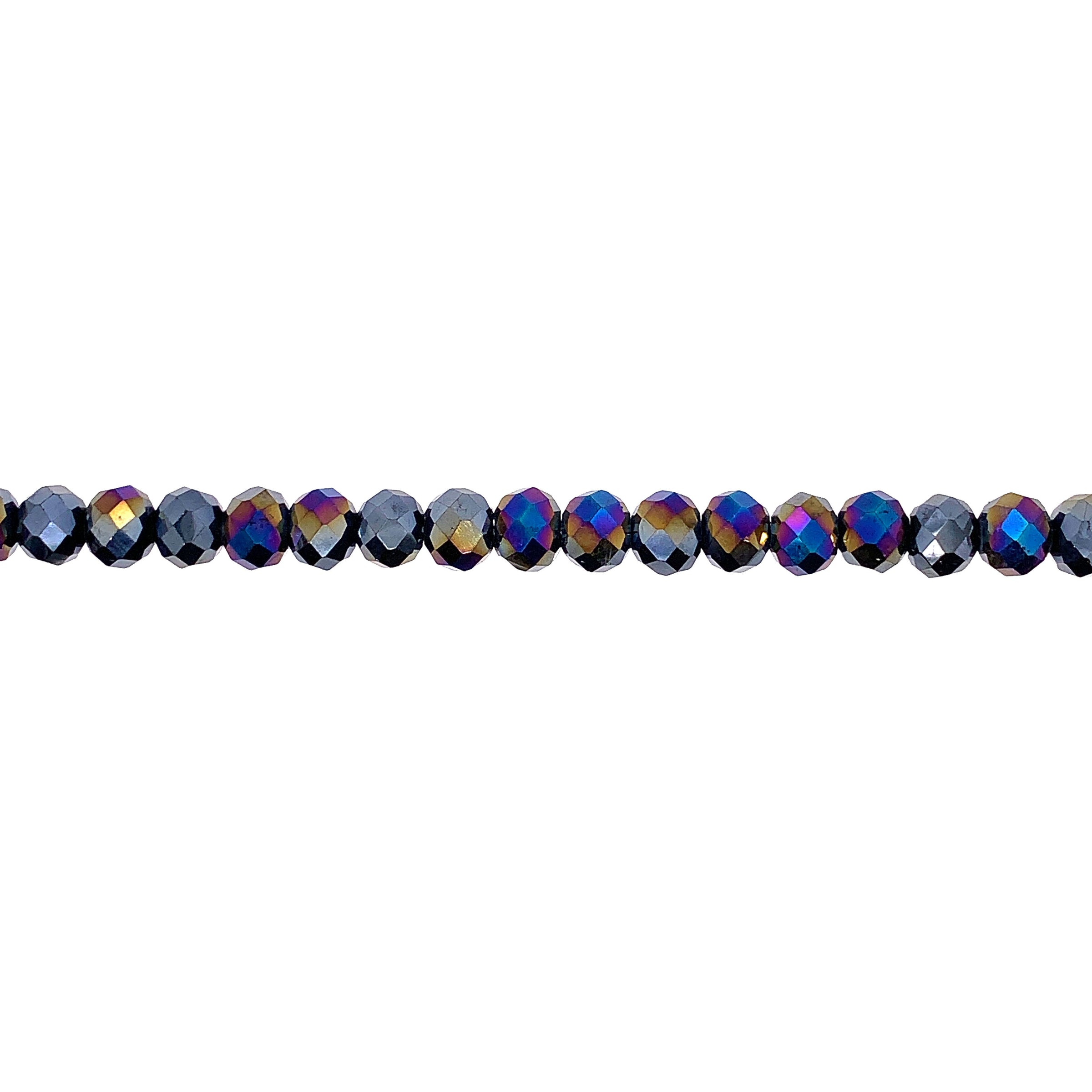 4x6mm Iridescent Midnight Steel Crystal - Faceted Rondelle