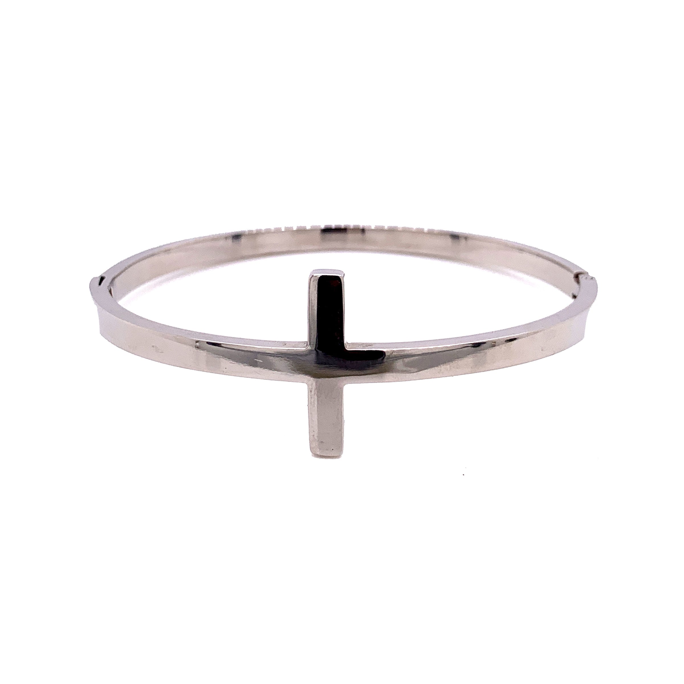 Silver Cross Bangle - Stainless Steel
