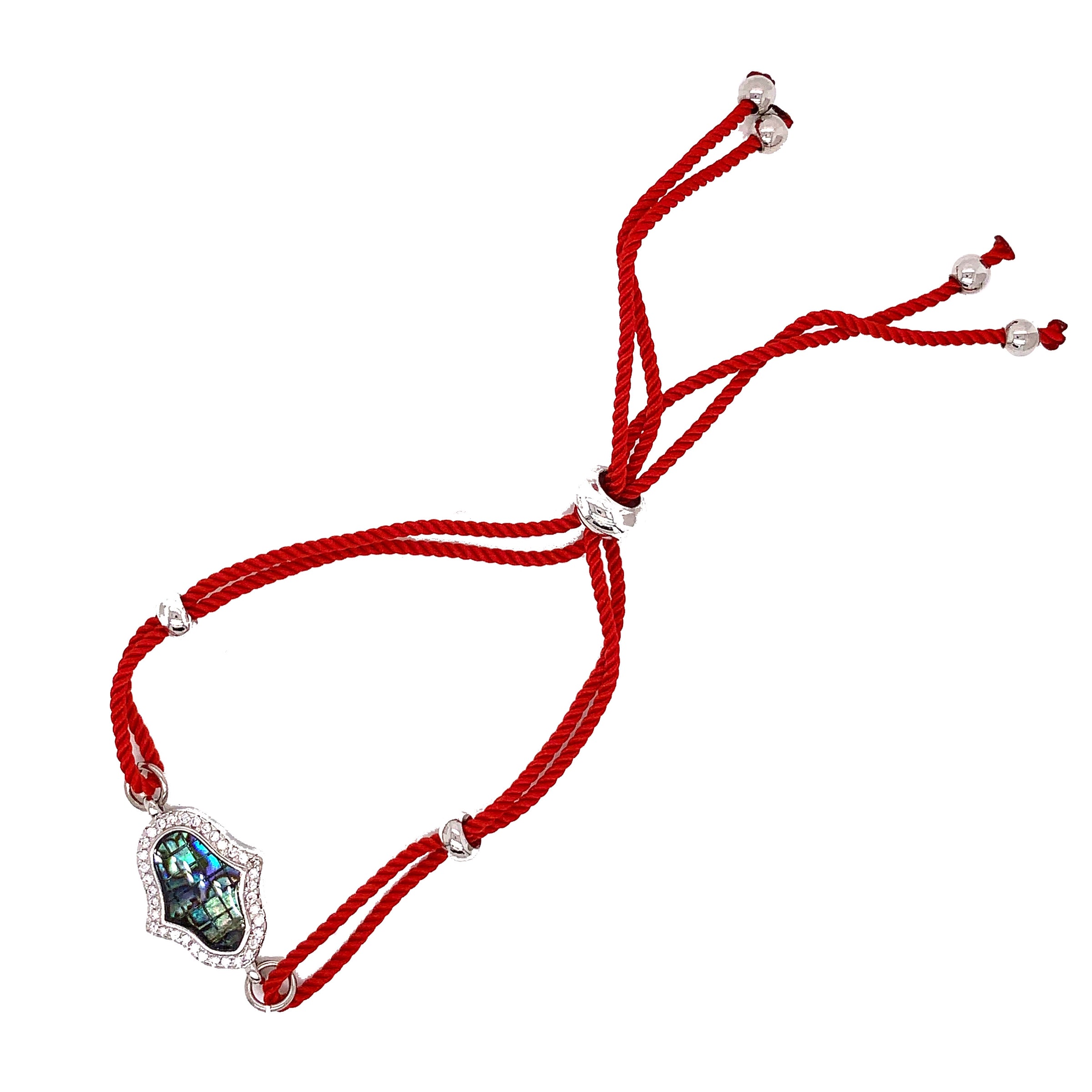 Red Macrame with Abalone Hamsa Bracelet - Gold Plated