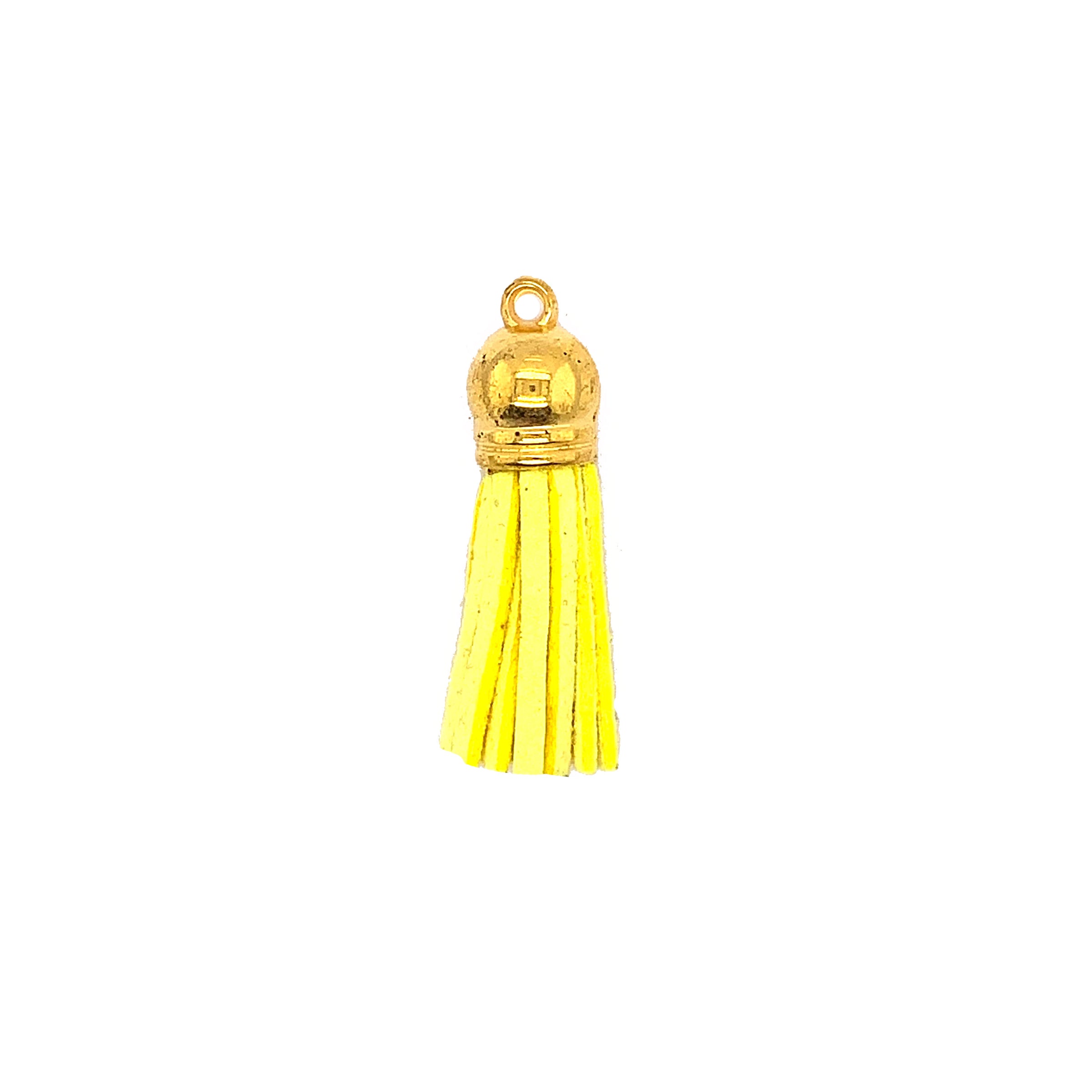 Short Neon Yellow Tassel with Gold Cap
