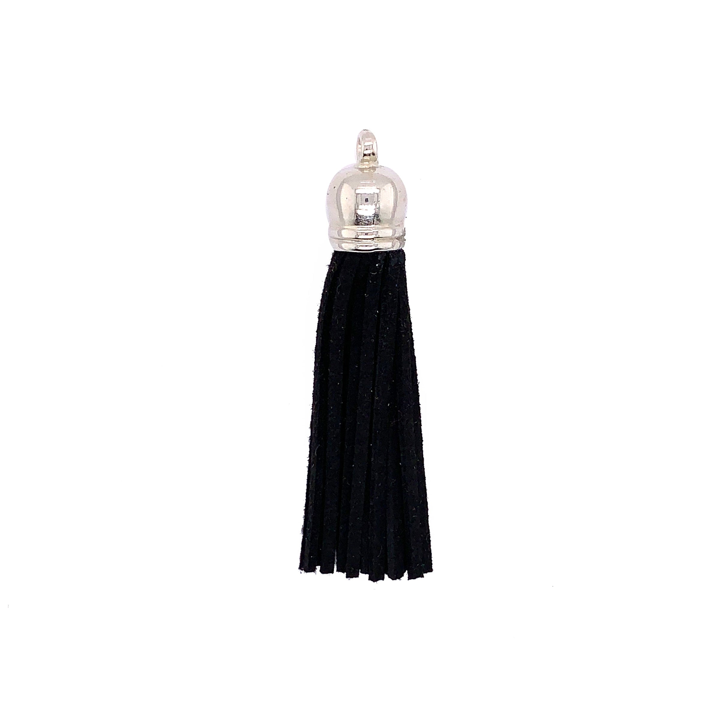 Long Black Tassel with Silver Cap