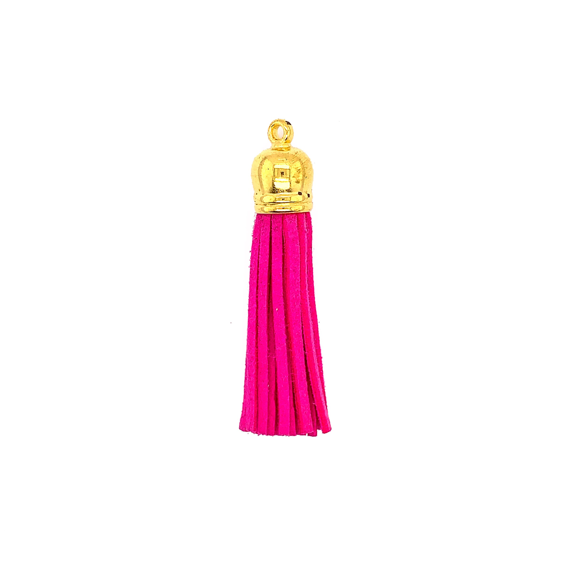 Long Neon Pink Tassel with Gold Cap