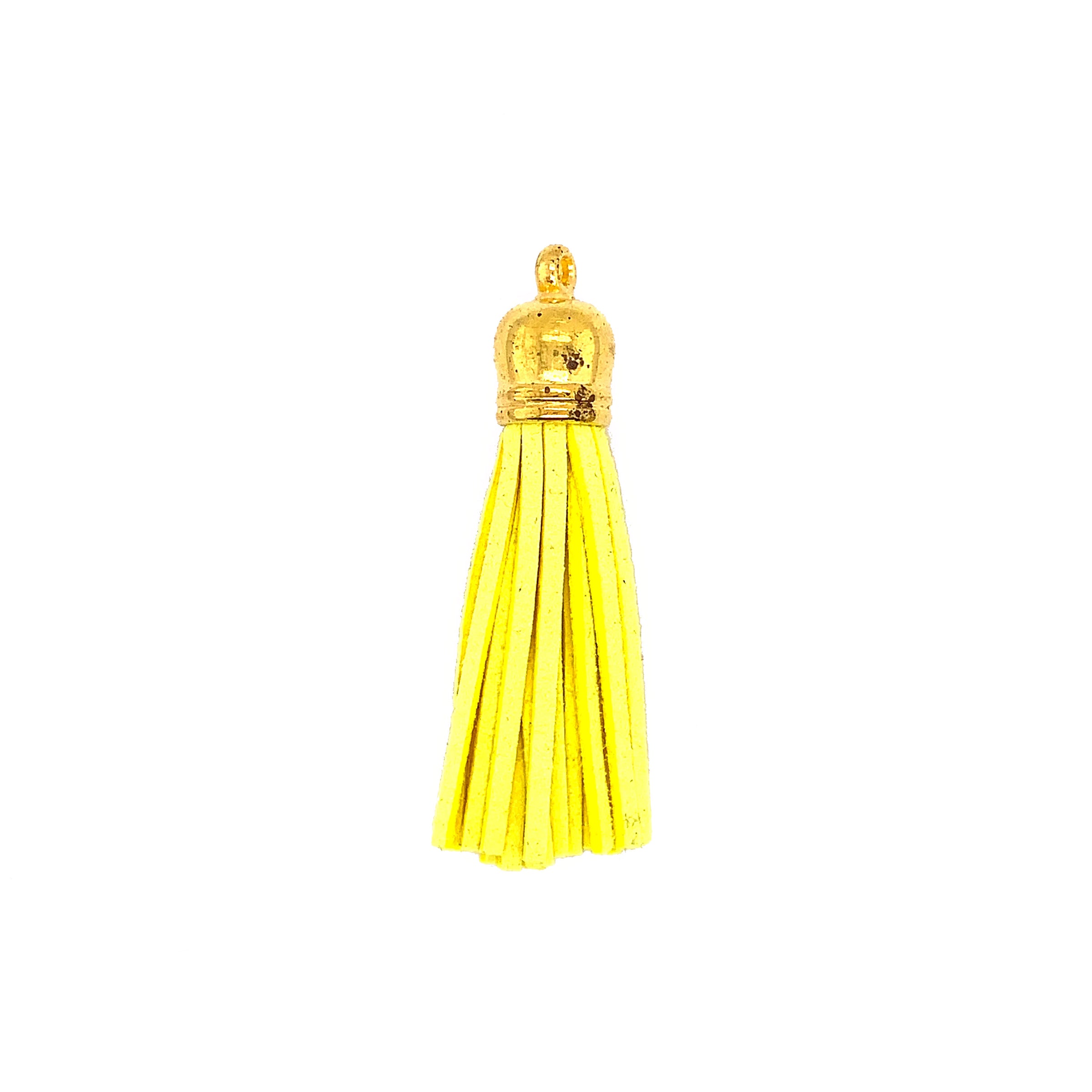 Long Neon Yellow Tassel with Gold Cap