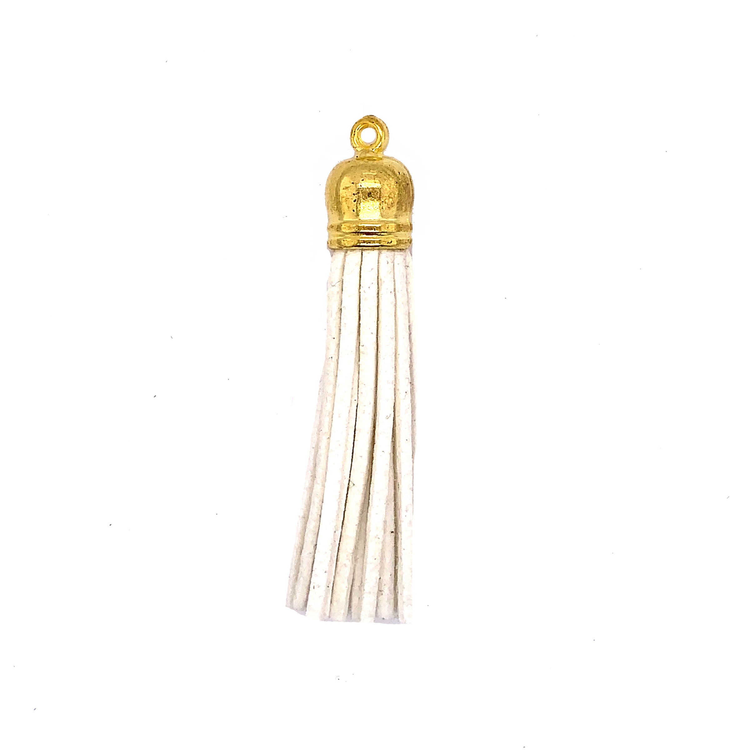 Long White Tassel with Gold Cap