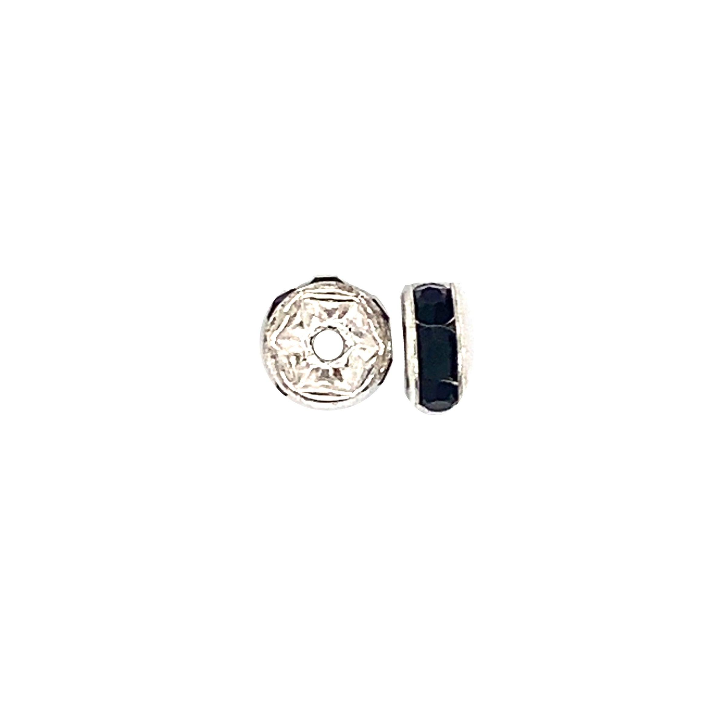 CZ Black 6mm Silver Tone Rondelle - Pack of 10