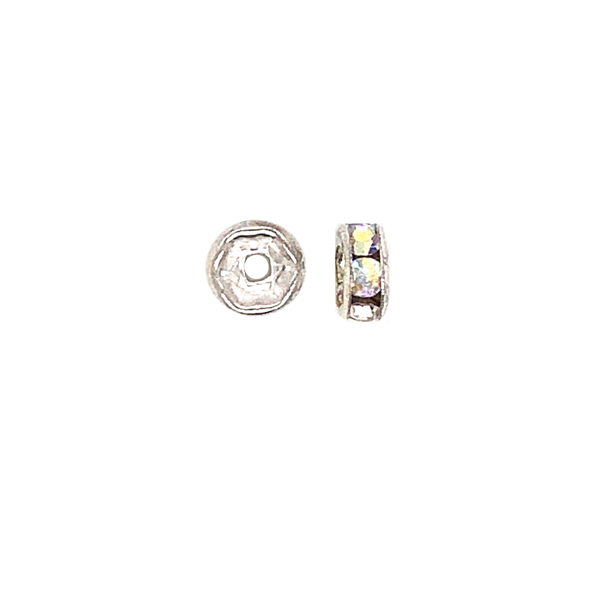 6mm AB Crystal Silver Tone Rondelle - Pack of 10