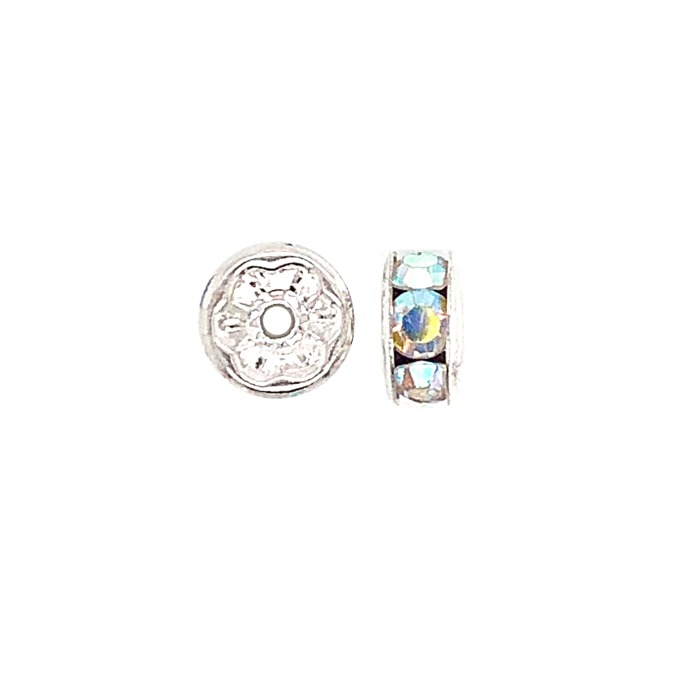 8mm AB Crystal Silver Tone Rondelle - Pack of 10